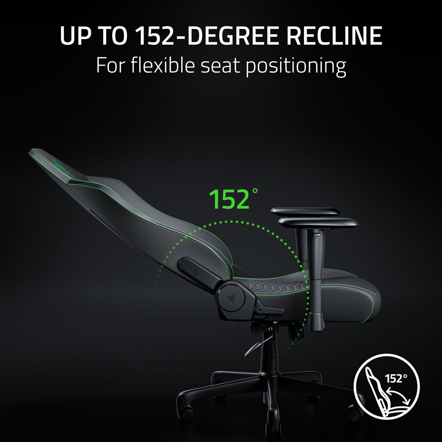 Razer Iskur V2 X NewGen Ergonomic Gaming Chair — Built-in Lumbar Support, Cooltouch Gen-2 EPU Leather, Ultra-Wide Seat Base, Adjustable 152 Degree Recline, Foam Cushions — Black/Green
