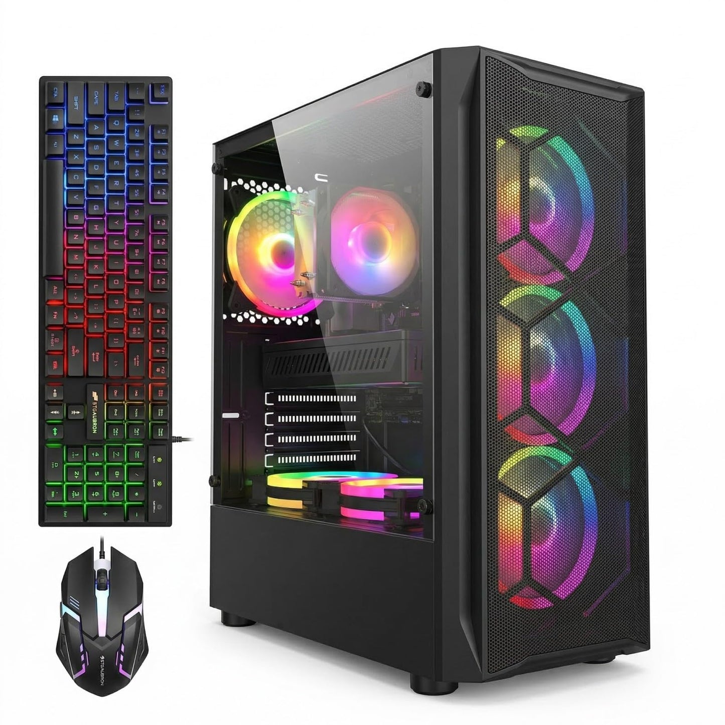 STGAubron Gaming PC Computer Desktop, Intel Core i7 up to 3.9GHz, Radeon RX 580 8G Video Card, 16GB RAM, 1TB SSD, WiFi 6, BT 5.0, RGB Fan x 6, Windows 11 Home