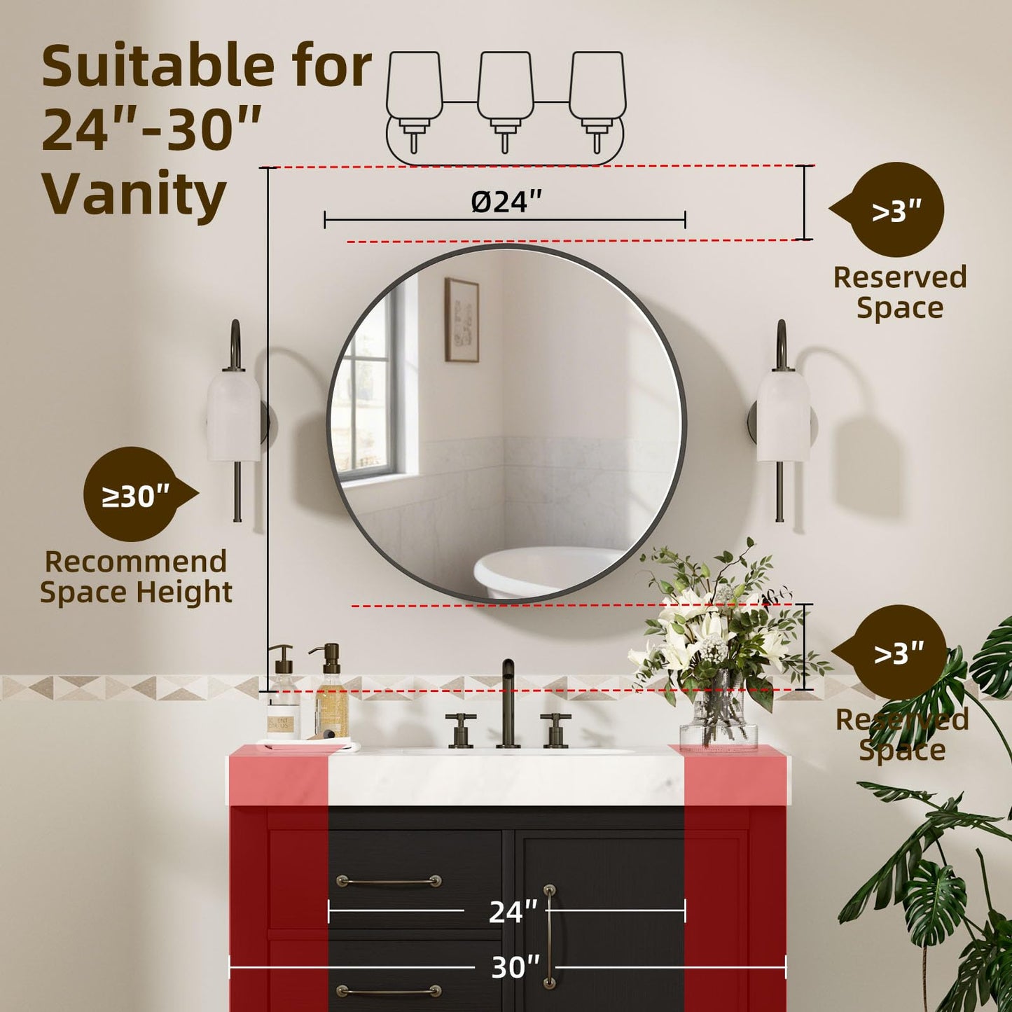 YTSMIR 24 x 24 Inch Round Medicine Cabinet Mirror Black,Circular Bathroom Mirror with Storage Wall Mounted,Metal Framed Medicine Cabinets with Tempered Glass Adjustable Shelves for Bathroom Vanity