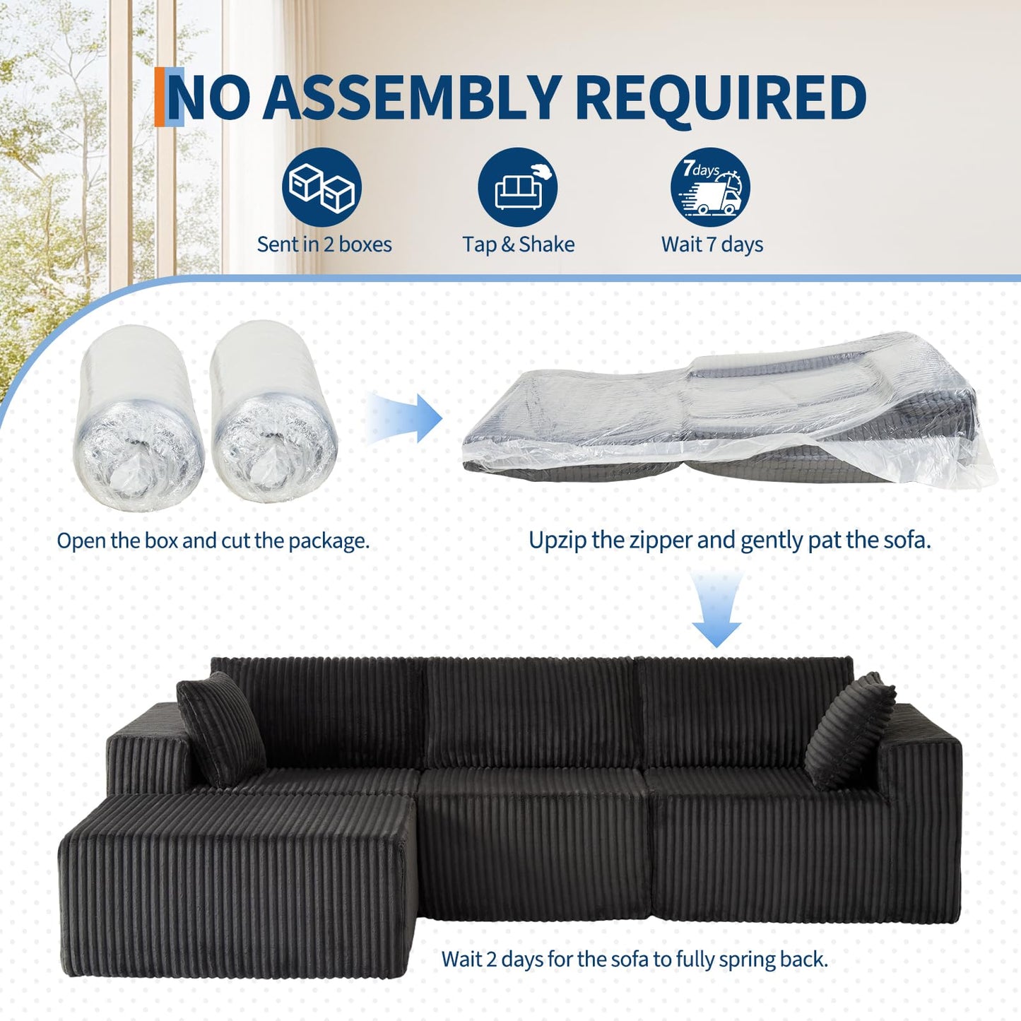 GarveeHome 108" Modular Sectional Sofa Couches for Living Room Cloud Memory Boneless Couch No Assembly Required