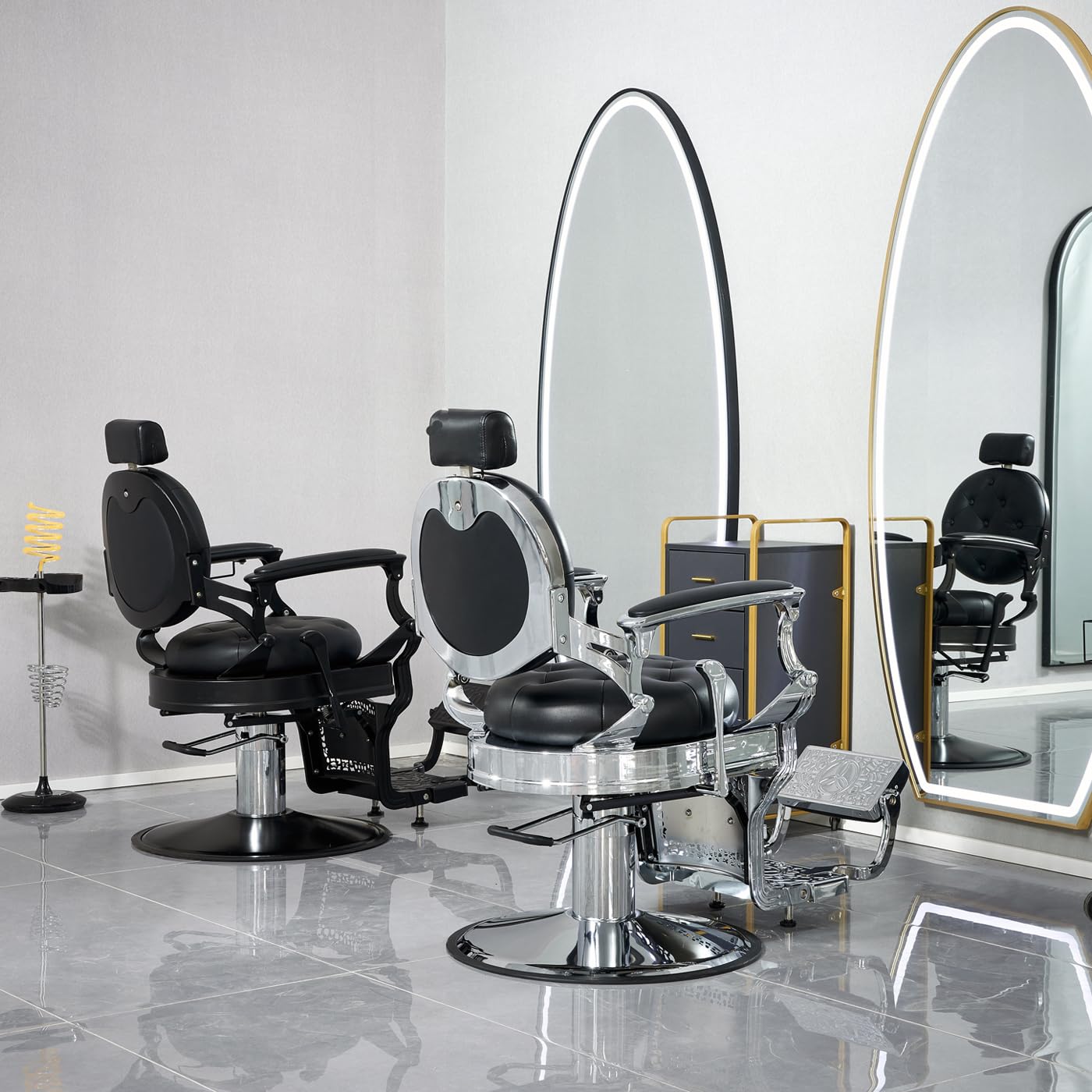 Nazalus Barber Chair Hair Salon Chair,Heavy Duty 700 LBS, for Hair Stylist Barber Beauty Tattoo Massage(Black Silver Round)