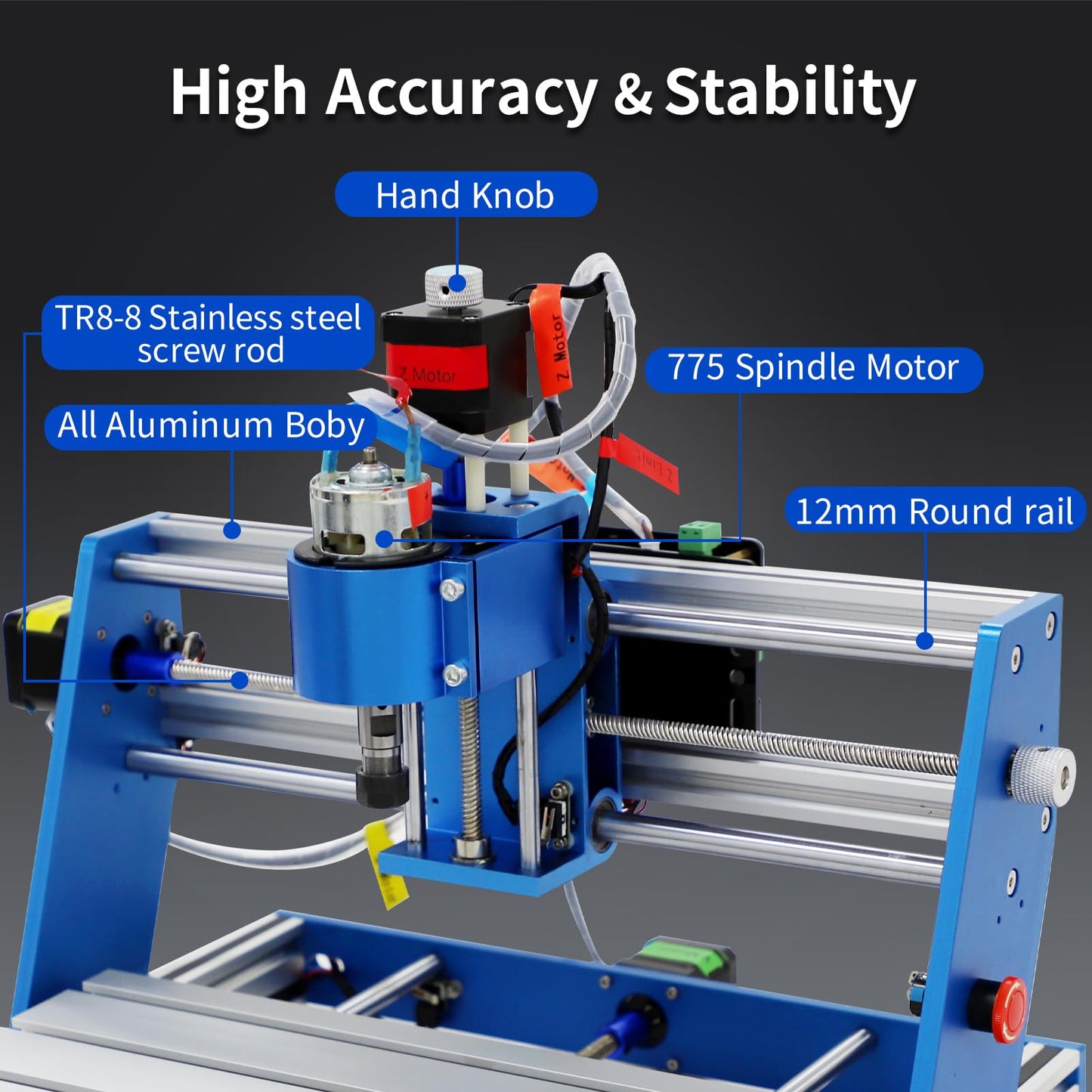 WolfPawn 3018 CNC Machine All-Metal CNC Router Machine, with Emergency-Stop 3 Axis Plastic Acrylic PCB PVC Wood Carving Milling Engraving Machine, XYZ Working Area 300x180x60mm