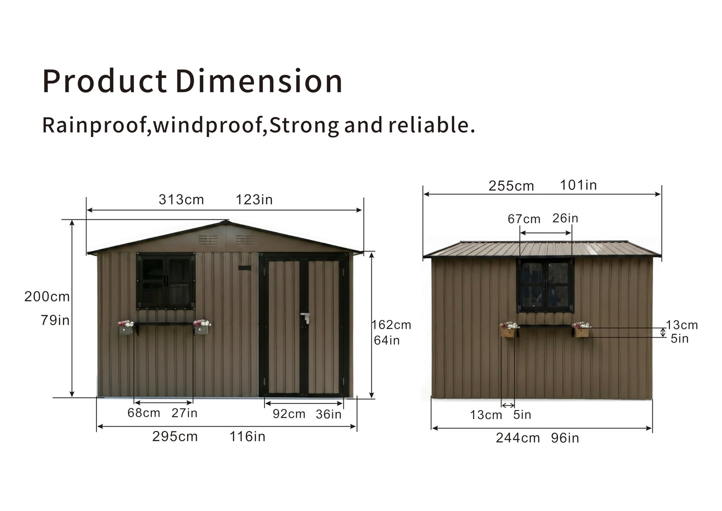 10x8 FT Storage Shed,Outdoor Metal Building Backyard Shed with 2 Clear Openable Windows,Windowsill & Garden Bed Flower Rack,Lockable Double Doors Tool Shed, Heavy Duty Waterproof,for Yard,Brown