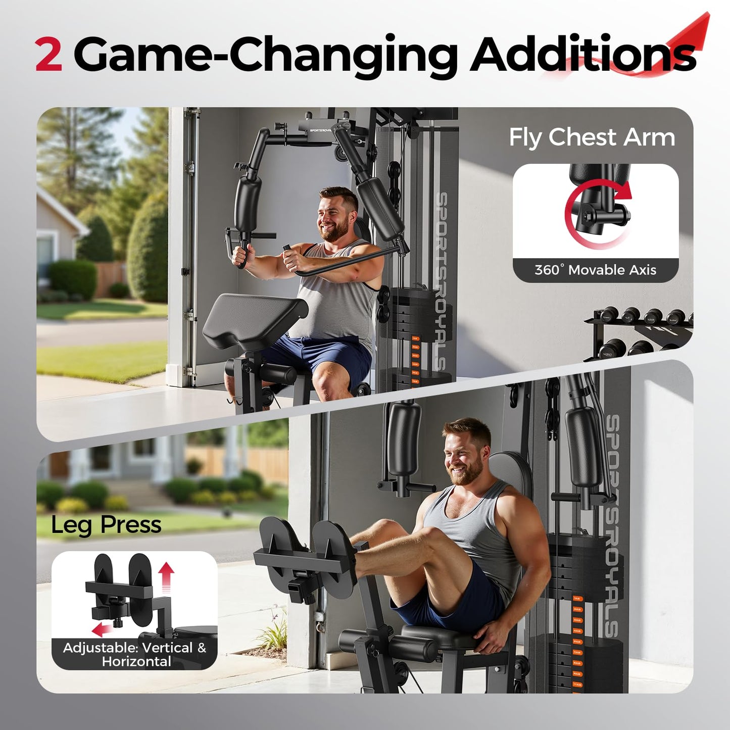 Sportsroyals Home Gym, Multifunctional Workout Station with 150LBS Weight Stack, Full Body Workout Equipment for Home Exercise Fitness (Ink Black)