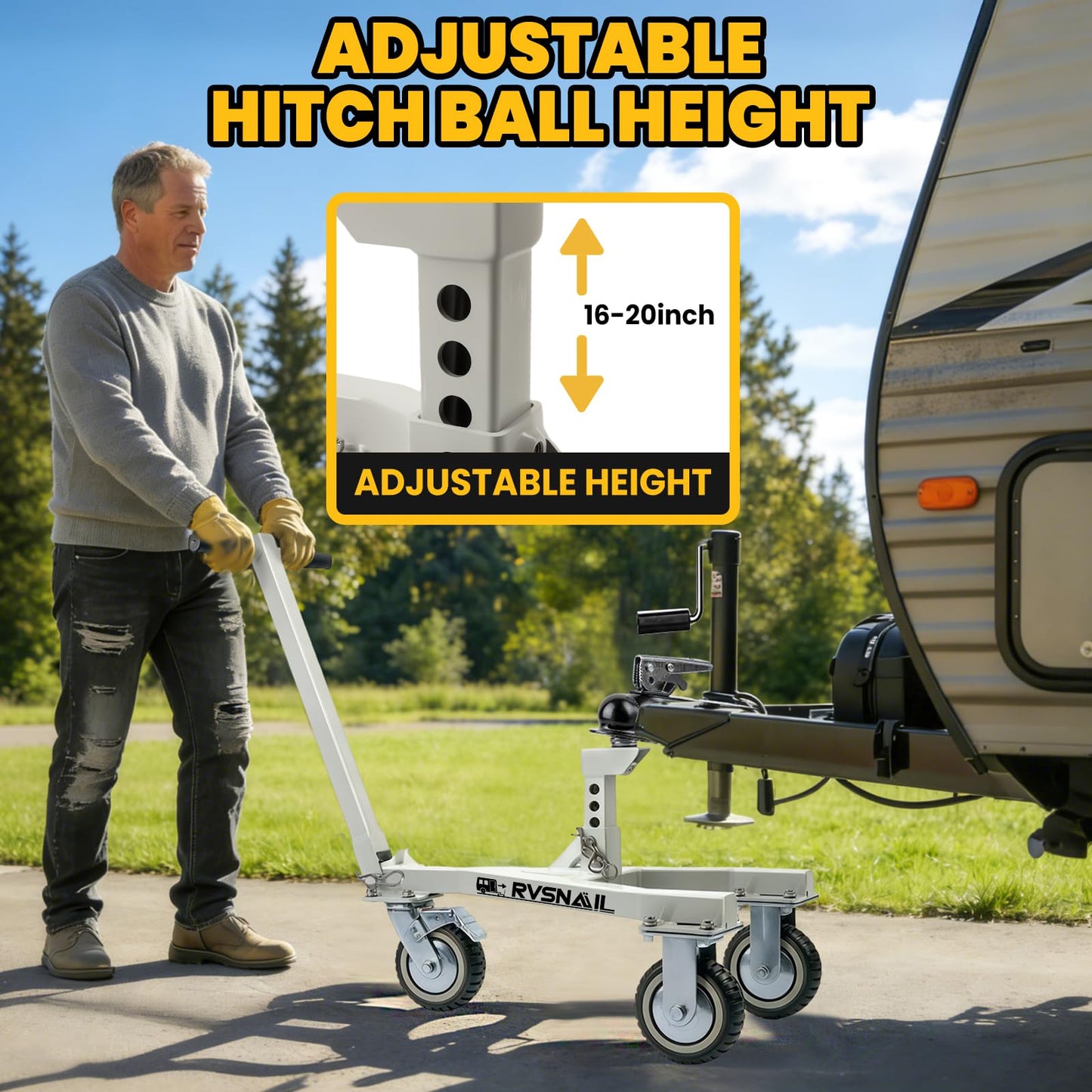 Heavy-Duty Trailer Dolly – 20,000 lbs Load, 3,500 lbs Tongue Weight, 360° Swivel Wheels with Brake, 2" & 2-5/16" Hitch Balls, Manual Trailer Mover for RV, Boat, Camper, Jet Ski, Motorcycle