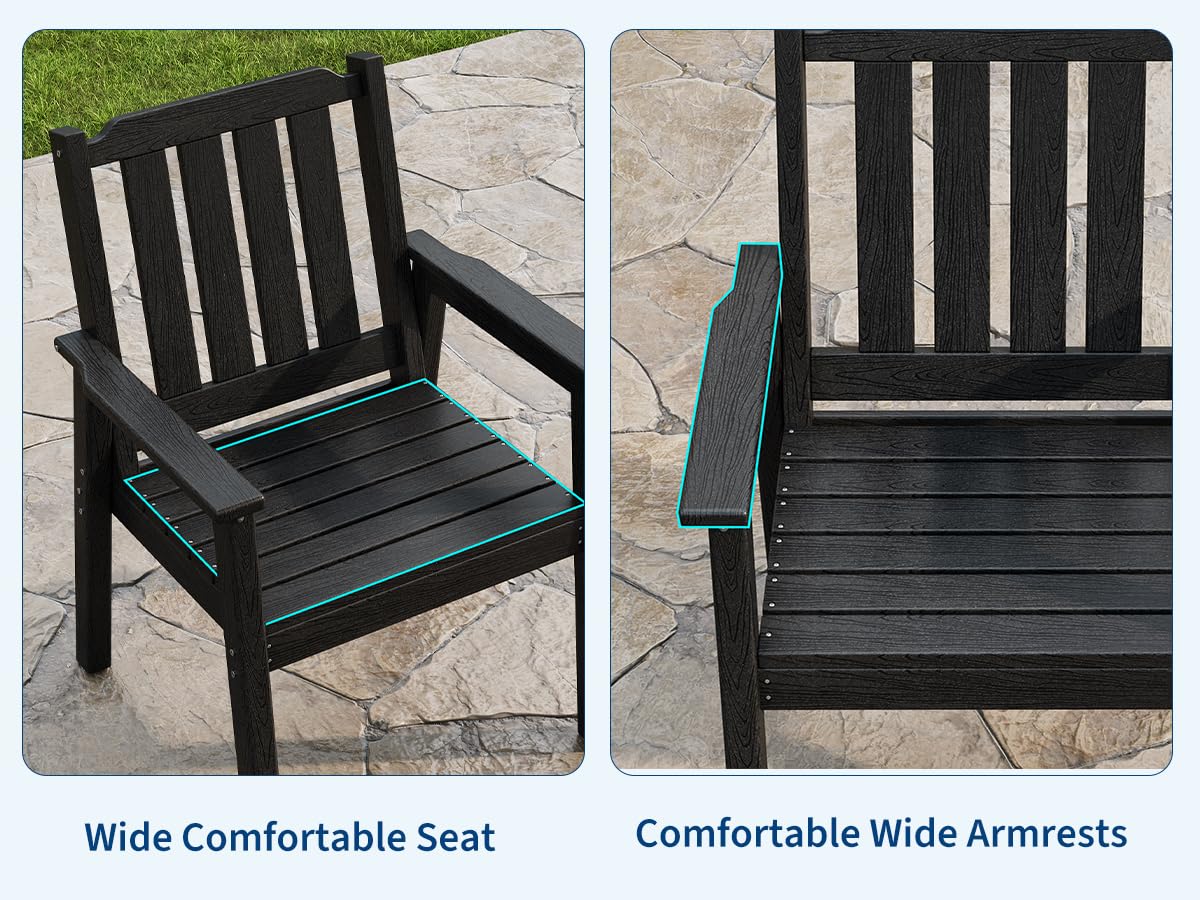 Outdoor Dining Chairs Set of 4, HDPE Patio Chairs 650LBS Capacity All-Weather Yard Armchair with Slatted Seat, 23.9" Wide Heavy Duty Modern Backyard Furniture for Garden, Poolside, Deck (Black)