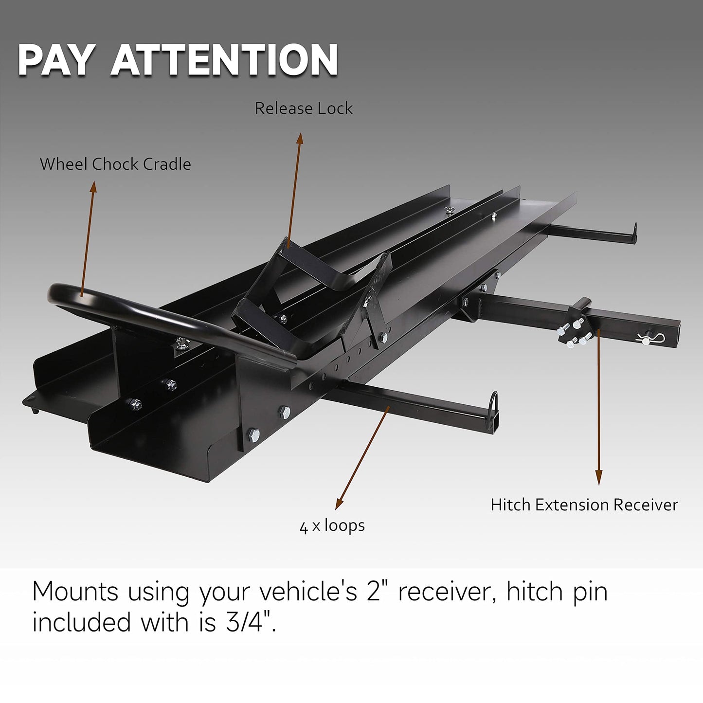 ECOTRIC 600LBS Black Motorcycle Carrier Mount Dirt Bike Rack Hitch Hauler |with Loading Ramp| Superior Heavy Duty (You Will Receive Two Packages for This Item)