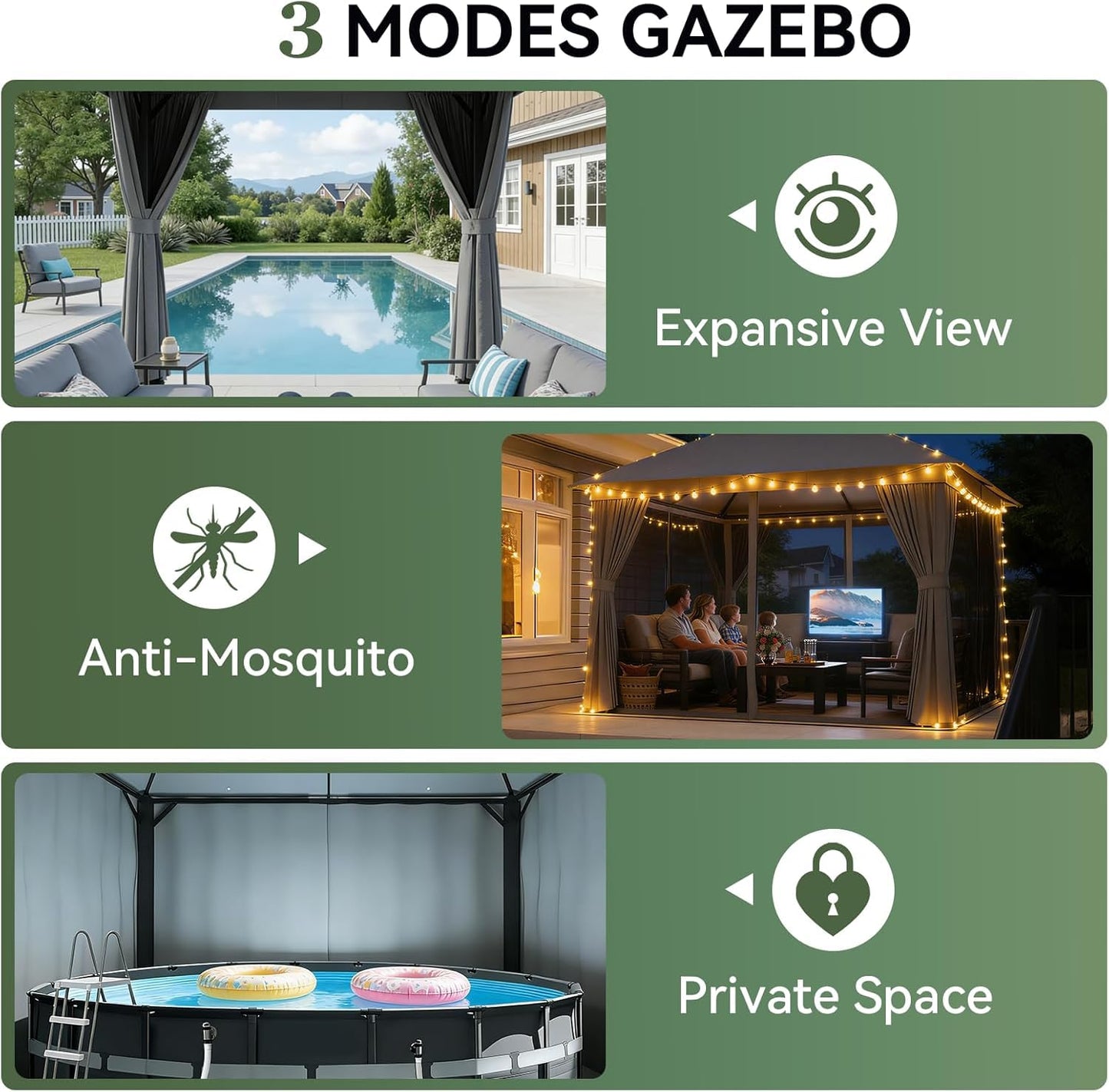 Aoxun 8x8 Outdoor Gazebo for Patio, Metal Frame Canopy Gazebo Double Roof Heavy Duty Small Gazebo, Backyard Gazebo with Mosquito Netting & Privacy Screen for Garden Lawn Deck (Grey)