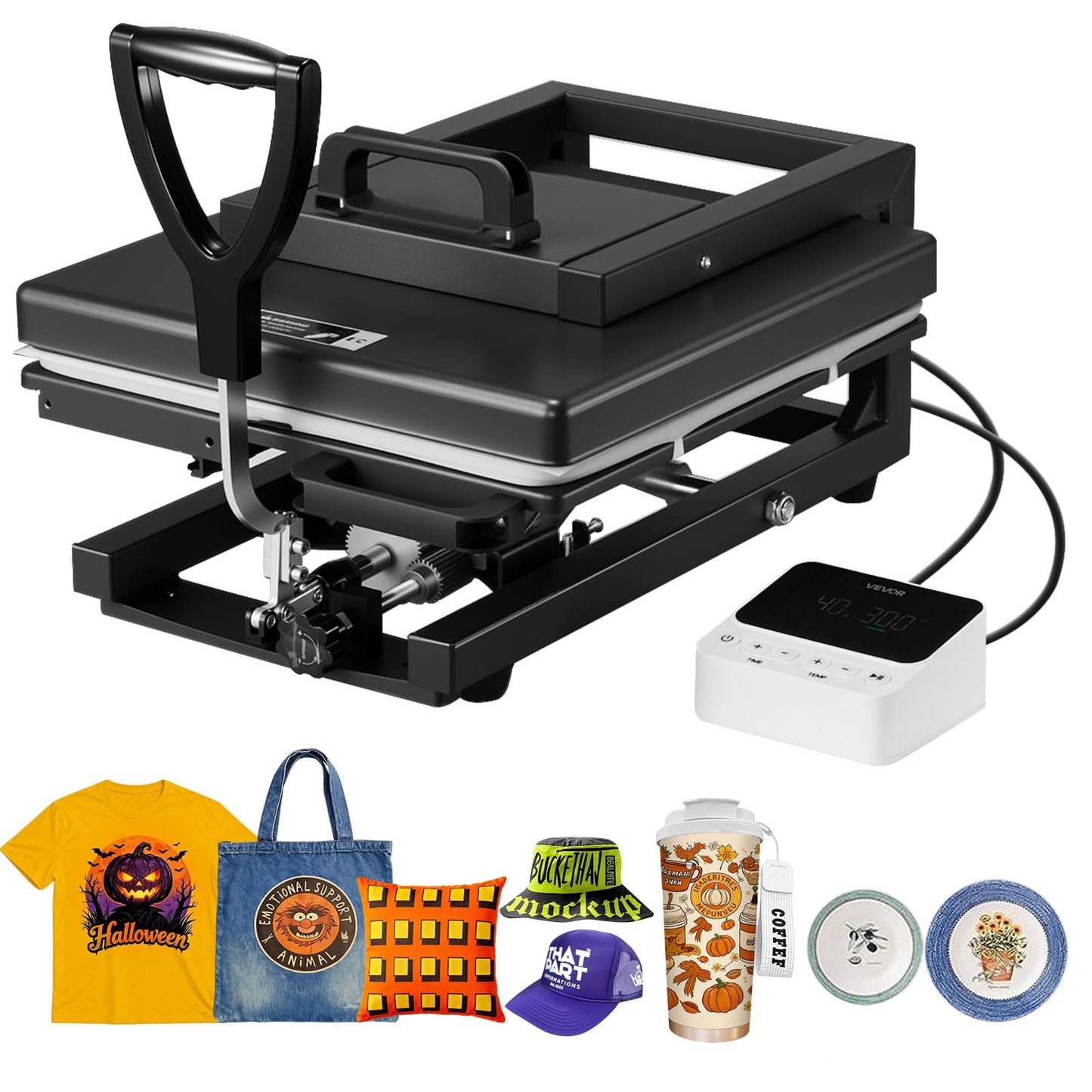 VEVOR Hybrid Heat Press, 15 x 15 inch, 5-in-1 Multifunction, Heat Up Fast and Even, All-New Patented Design, Easy to Control, Sublimation Press Machine for T-Shirts/Mugs/Tumblers/Caps/Plates, Black