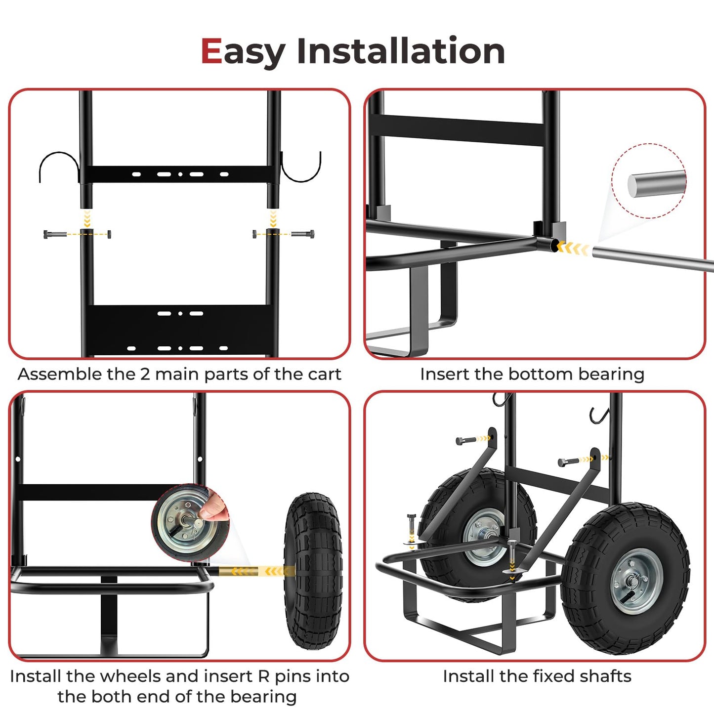 CAMPLUX Dolly Hand Cart for Portable Tankless Water Heaters, 220 lb. Capacity, 10" Pneumatic Wheels, 4 Side Hooks, Mobile Hot Water Washing Station for Horse Stables, Pet Grooming, Hunting & Camping
