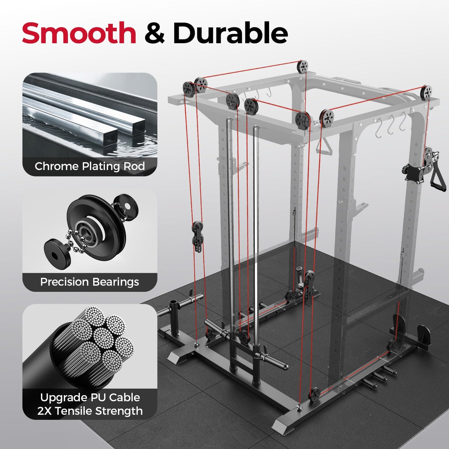 Sportsroyals Power Cage, Multi-Functional Squat Rack, Power Rack with Pulley System & LAT Pull Down, Workout Cage with J Hooks for Home Gym