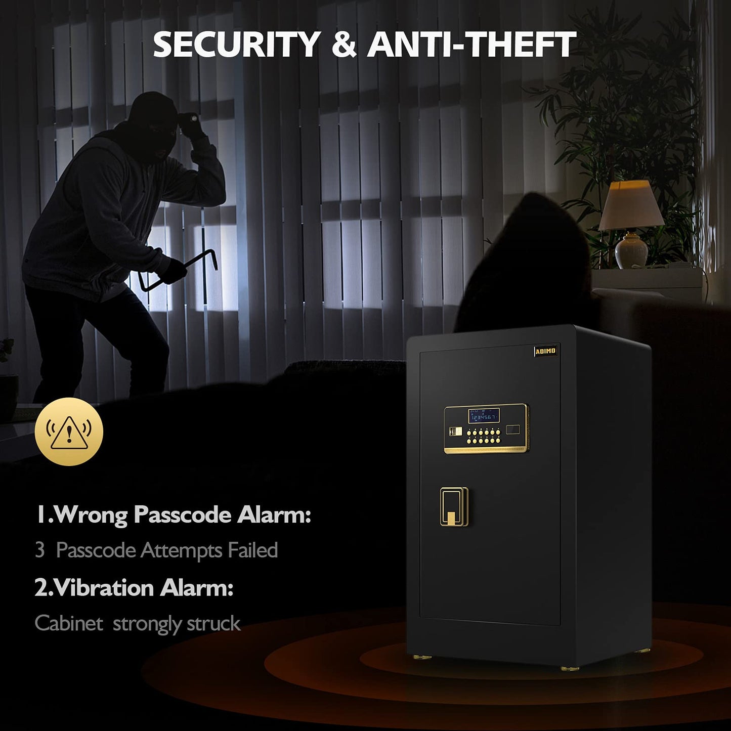 Safe Box, ADIMO 2.8 Cubic Ft Fireproof Safe Box, Weighted Cabinet Safe with Removable Shelf, Sensitive Alarm, Dual Key System with LCD Digital Screen, Safe for Jewelry, Cash, Documents and Gold