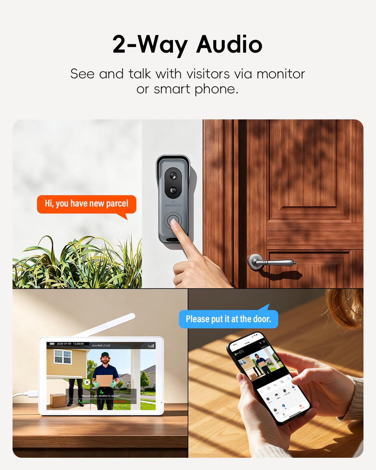 ACEBELL WiFi Dual Cameras Video Doorbell with Monitor, Wireless Video Intercom System with 8-inch Touchscreen, PIR Motion Detection, Local Storage, NO Subscription, Tuya APP Remote Control