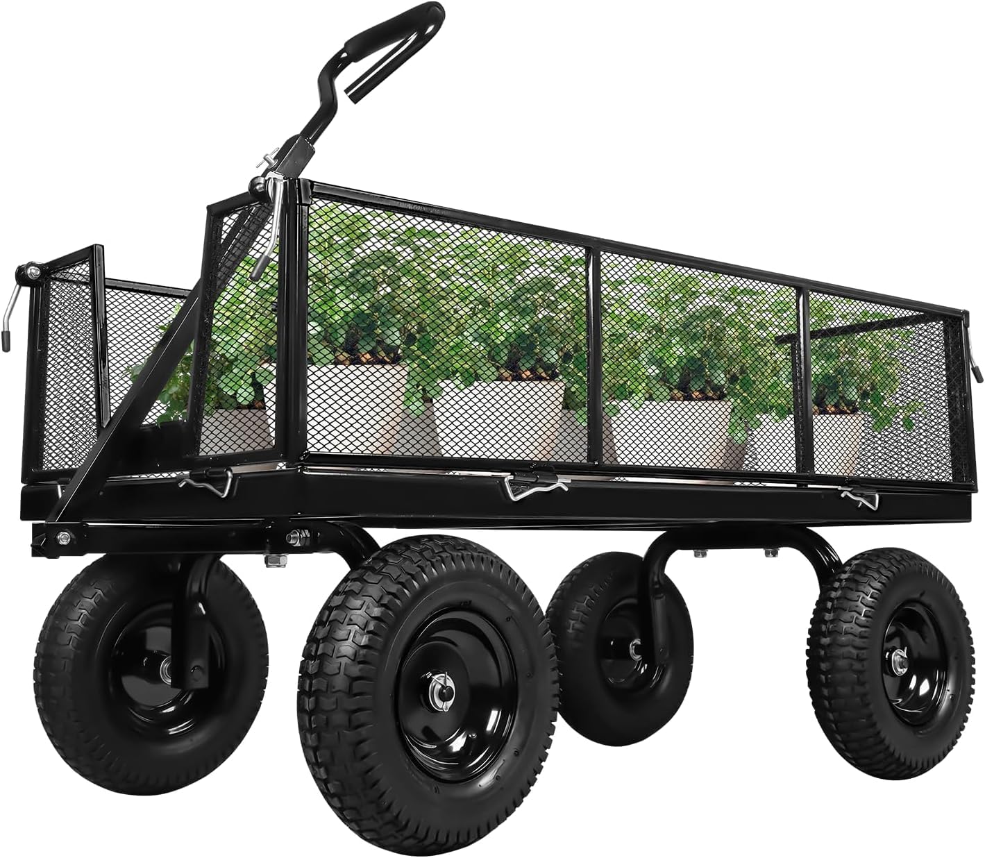 Taifa Heavy Duty Steel 1100 Lb Wagon Garden Carts with Removable Side Panels Turn Into Flatbed, All Terrain Utility Cart with 11.5" Tire, 180° Rotating Handle for Outdoor, Garden, Farm, Yard, Black