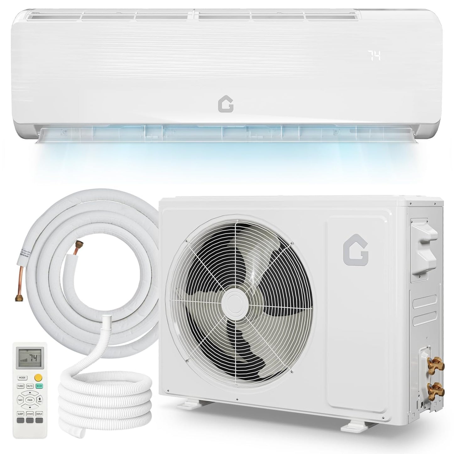 12,000 BTU Ductless Mini Split Air Conditioner with Heat Pump - 115V, 19 SEER2 High Efficiency, Cools & Heats Rooms Up to 750 Sq Ft, Includes Pre-Charged Condenser, Installation Kit and Remote Control