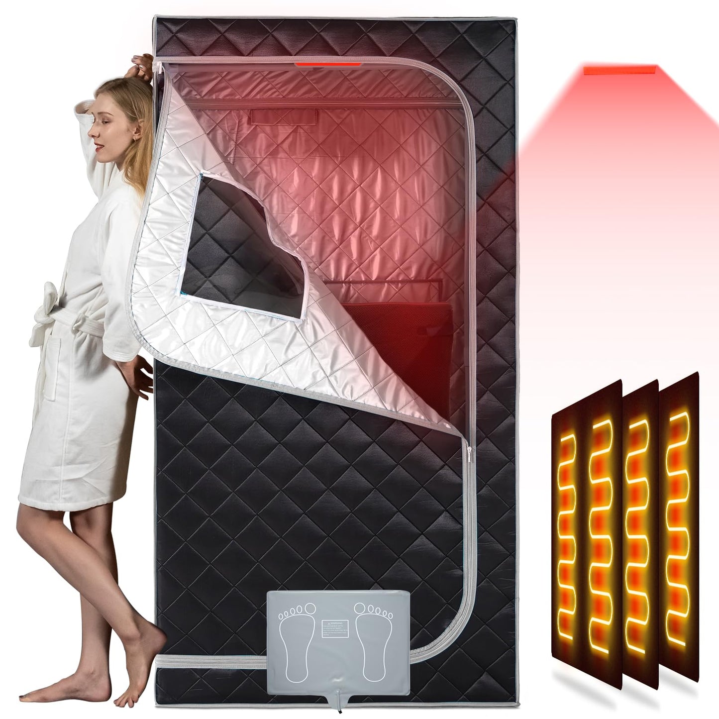 Smartmak Portable Infrared Sauna Box with 660nm Red Light Therapy Lamp for Home, Personal Indoor Full Body Dry Sauna Spa Tent, Relax Saunas with 6 Heaters, Heated Foot Pad, Remote, Chair, Greyborder