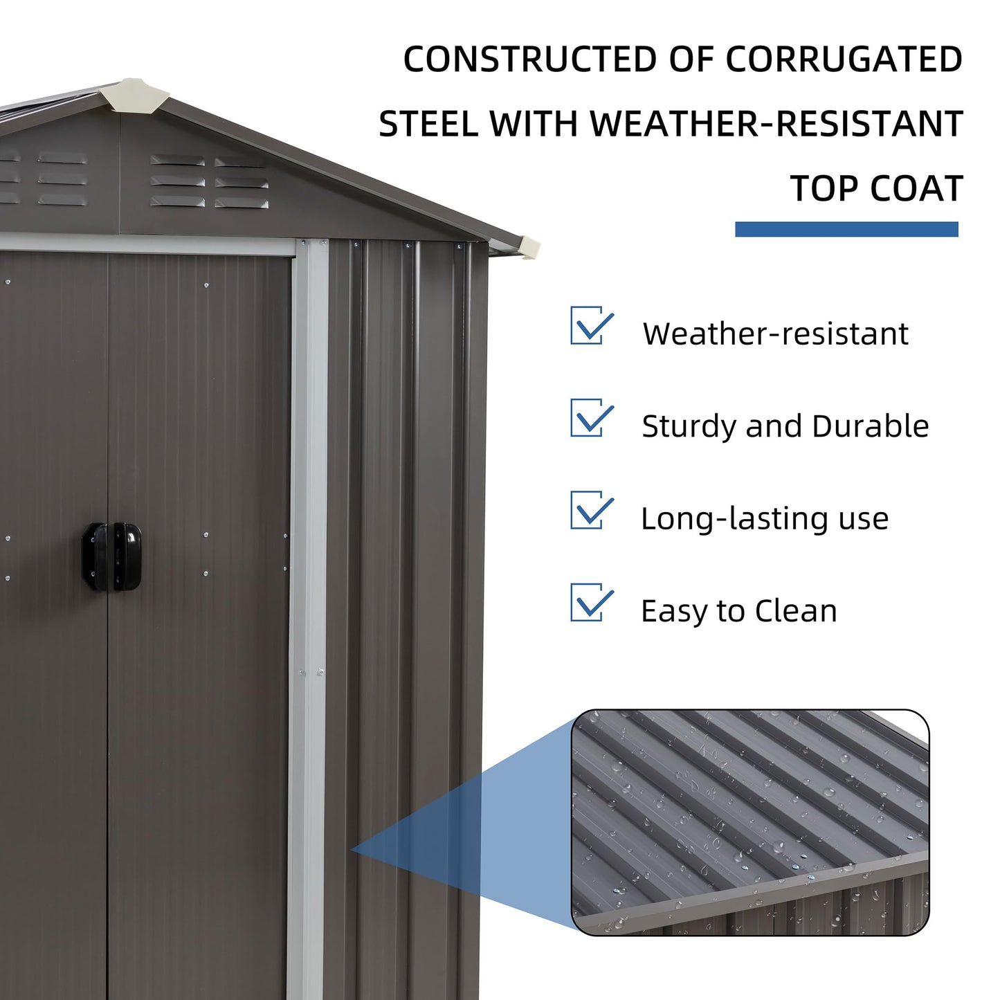 JYQAQA 6x4 FT Outdoor Storage Shed,Waterproof Metal Garden Sheds with Lockable Double Door,Weather Resistant Steel Tool Storage House Shed for Garden,Patio,Lawn, Gray