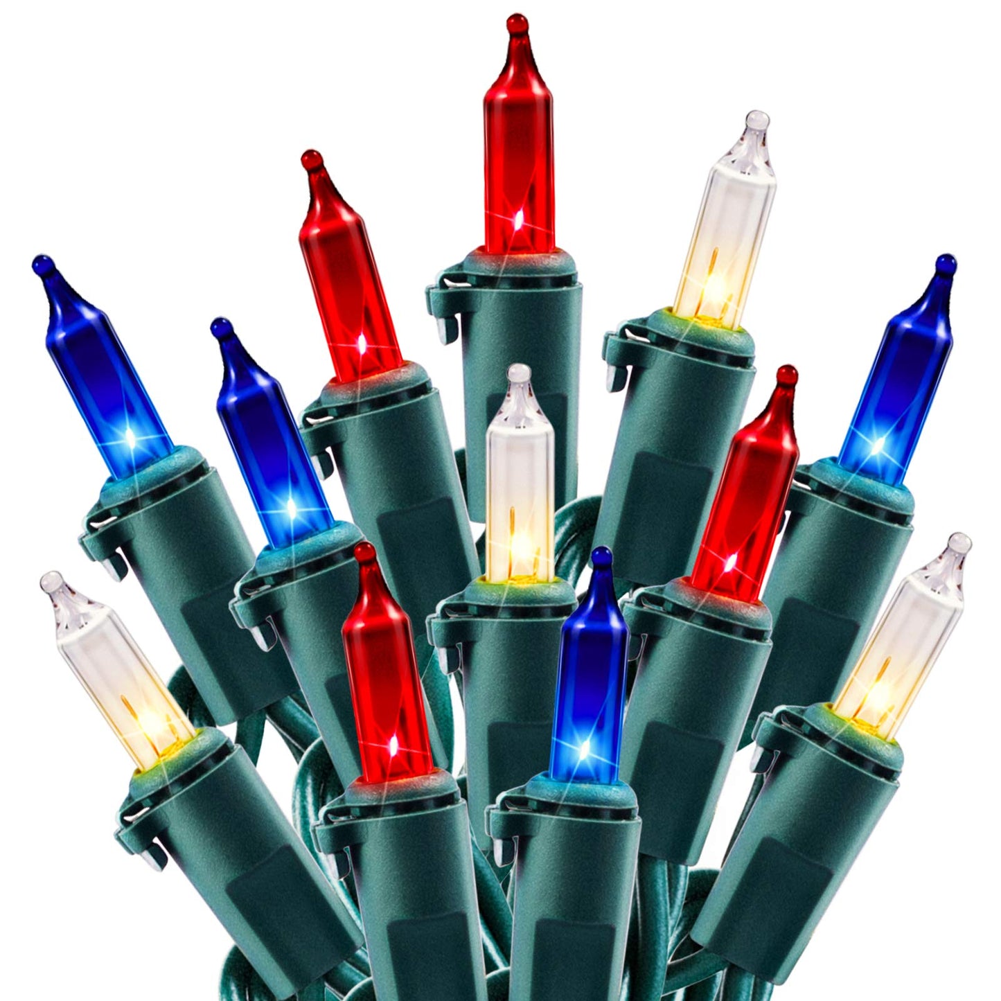 Minetom Patriotic Mini String Lights - 200 Count, 50 Feet, Red White Blue, Waterproof, Indoor Outdoor Holiday Decoration