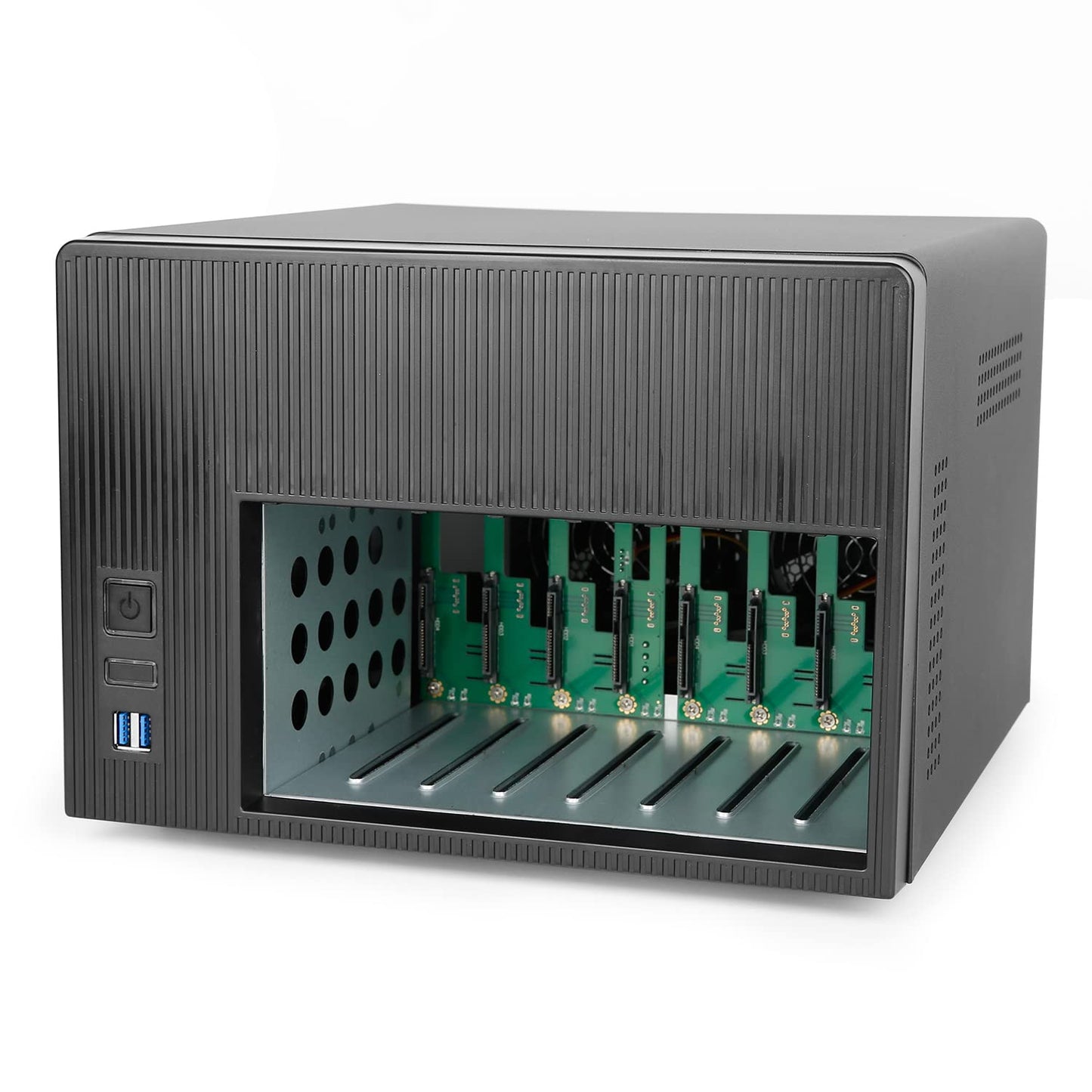 AUDHEID K7 8 Bay NAS Case, Computer Enclosures Compatible Micro-ATX Mini-ITX Motherboard, 3 x Fans, 8 x 2.5/3.5" Tray, Network Attached Storage Server for Home(Diskless)