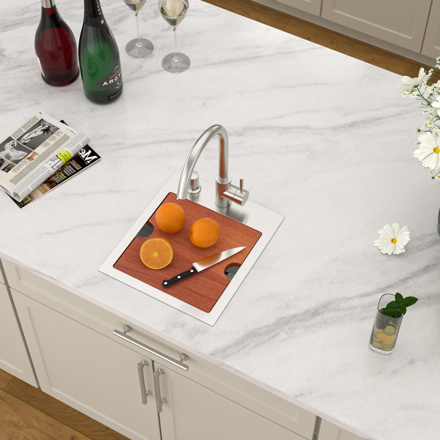 Dcolora Drop In Bar Sink 13x15x9 Inches, Workstation with Accessories, Brushed 304 Stainless Steel, Heavy Duty 16 Gauce, Small Single Bowl Perfect for Small Kitchen, Bar, Kitchen Island #DC-TW258005