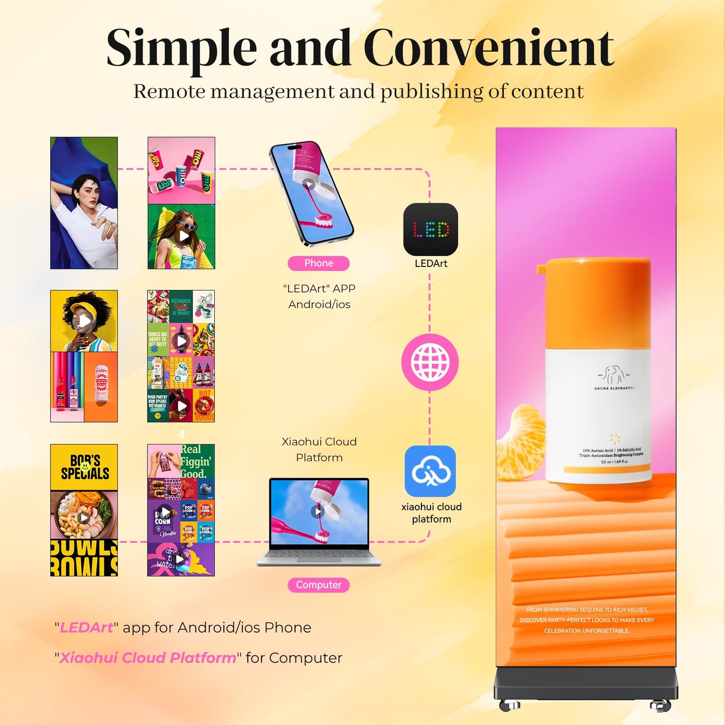 YCKJNB 80″ P1.86 LED Screen Spliceable Flexible Digital Signage Display, Mobile Phone&Computer Software Remote Release, USB Plug-and-Play Full Poster Screen LED Digital Signage Display Black 2-Pack