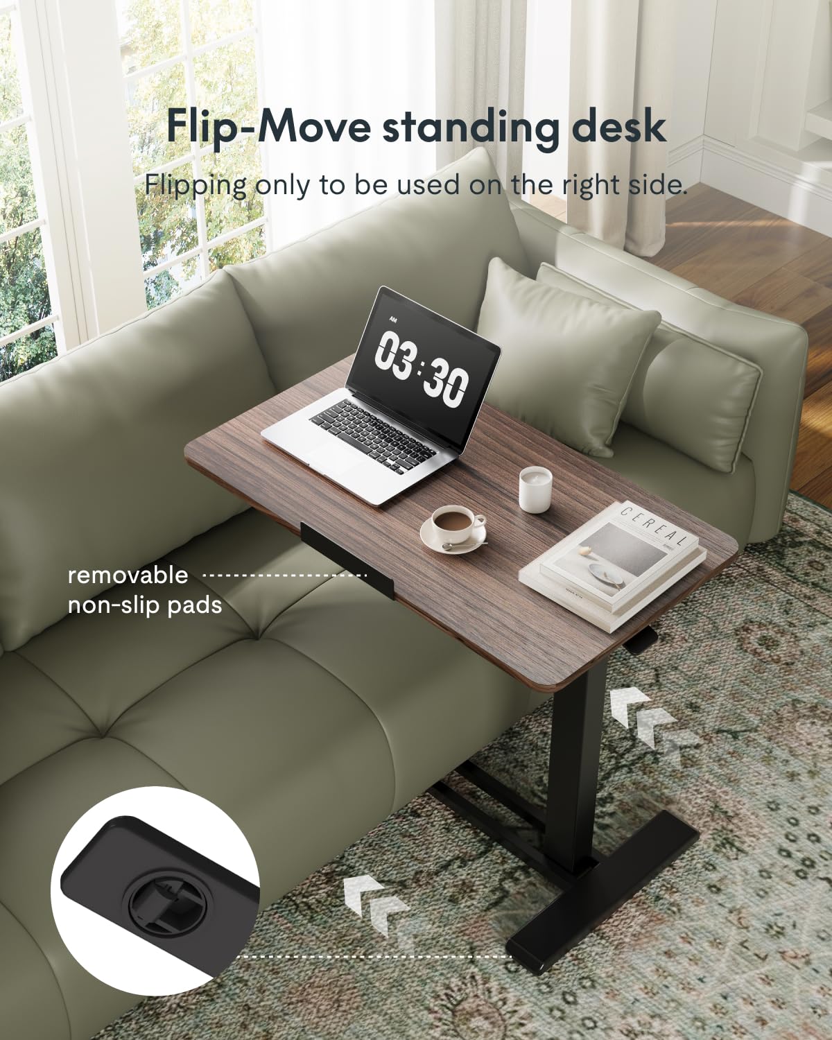 FLEXISPOT H7 PRO Mobile Standing Desk Adjustable Overbed Table Pneumatic with Wheels 90°Tiltable Portable Laptop Desk Rolling Computer Cart Foldable Bedside Table(31.5" W x 17.7" D, Rustic Brown)
