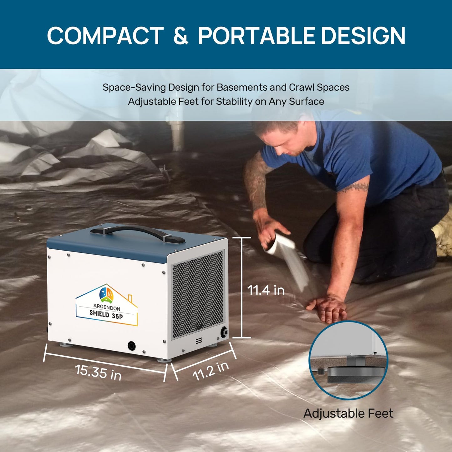 ARGENDON Crawlspace Dehumidifier with Pump, 70 Pint Commercial Dehumidifier for Basement with Drain Hose, Auto Defrost, Memory Starting, Compact, GLGR, Up to 1000 Sq Ft, 5 Years Limited Warranty