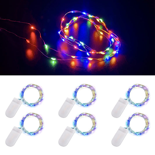 Ostwiki Fairy Lights, 20 LED Mini String Lights, 7ft, Battery Operated, 6-Pack, Colorful Copper for DIY, Bedroom, Wedding, Party Decor