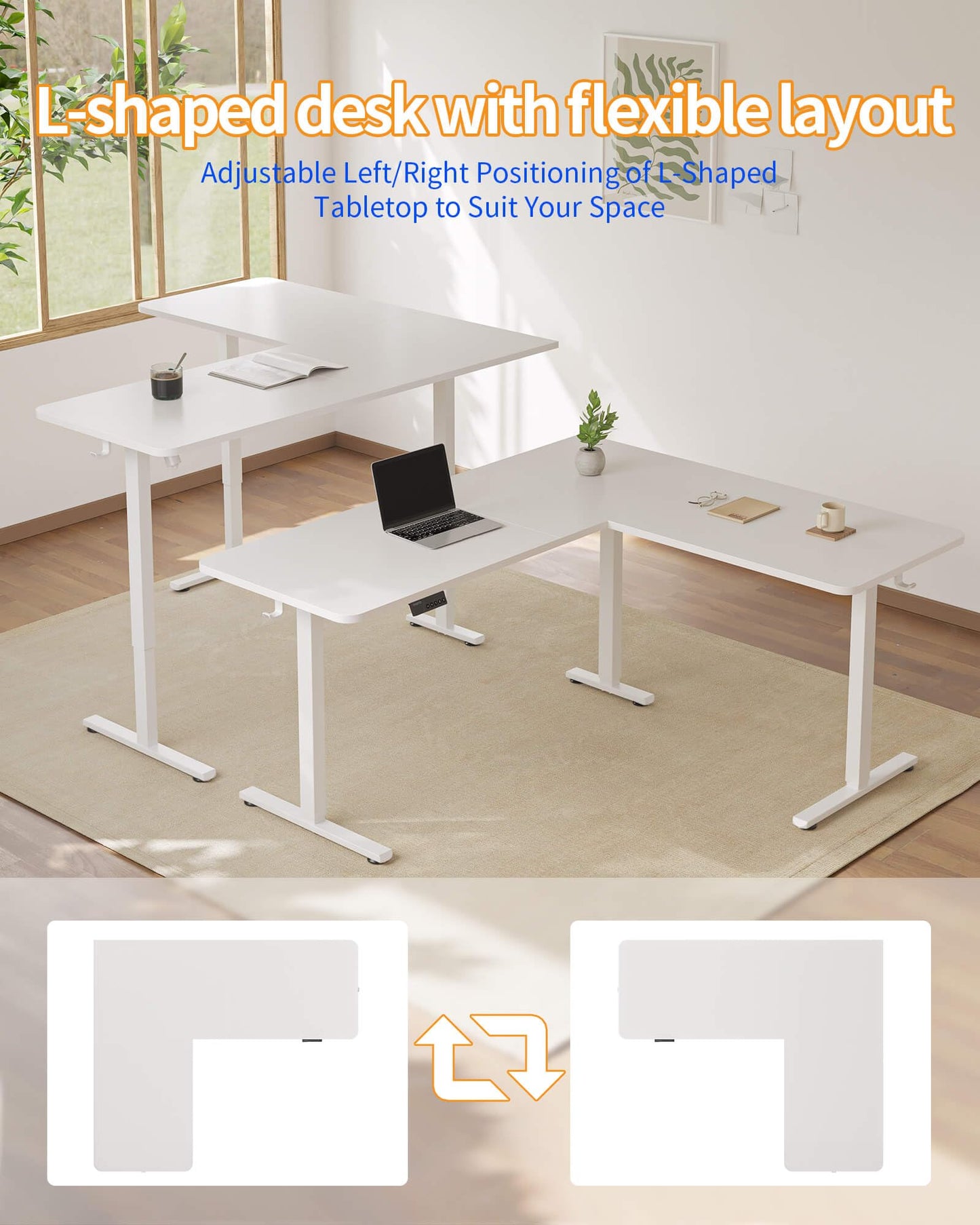 YIHAYO L Shaped Standing Desk Adjustable Height, 63 x 55 Inches Electric Corner Standing Desk with Splice Board, Computer Desk for Home Office, White