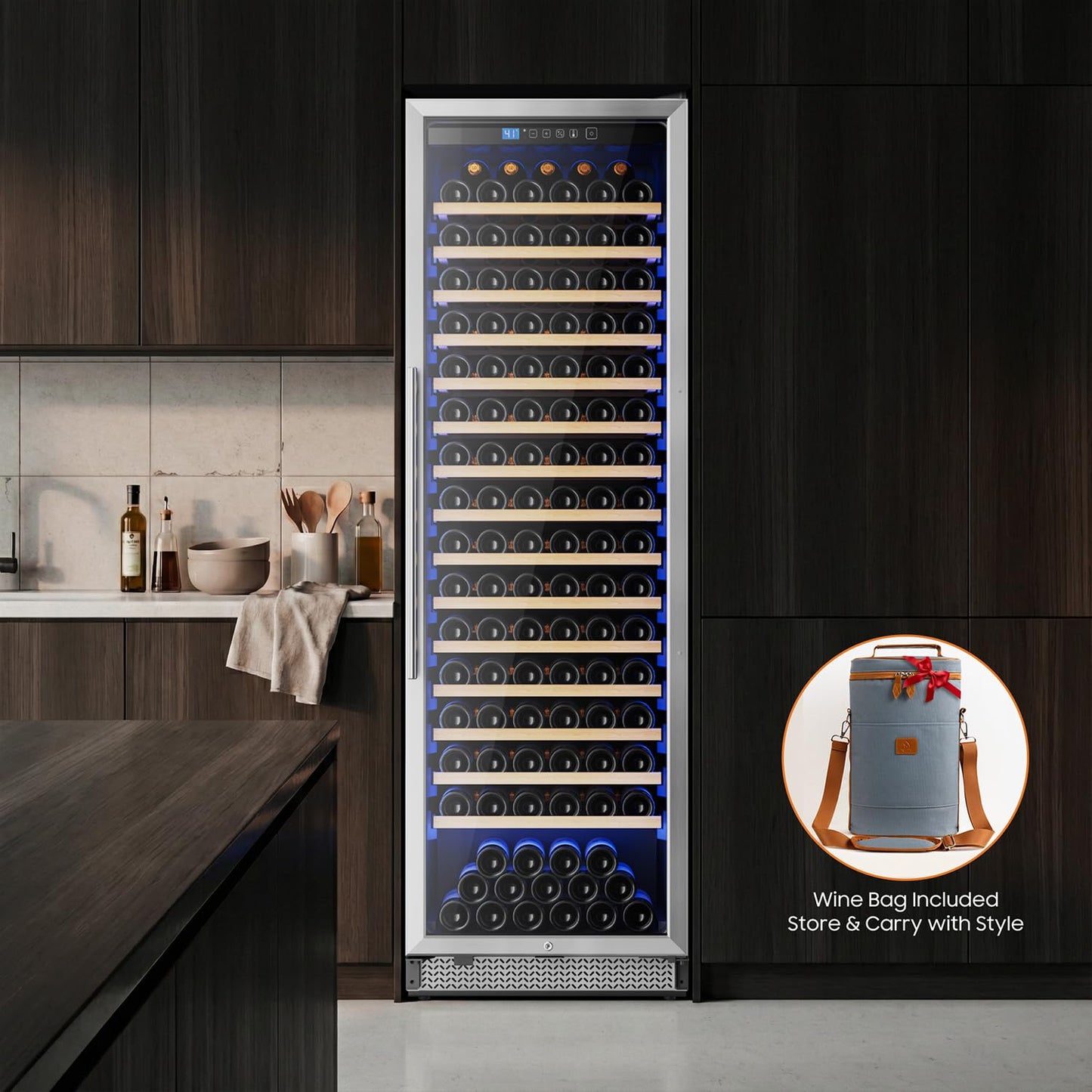 Vushine 24 Inch Wine Fridge, 187-Bottle Large Capacity Wine Cooler Refrigerator, Freestanding or Built-in Tall Wine Cooler with Upgraded Compressor, Low Noise For Home
