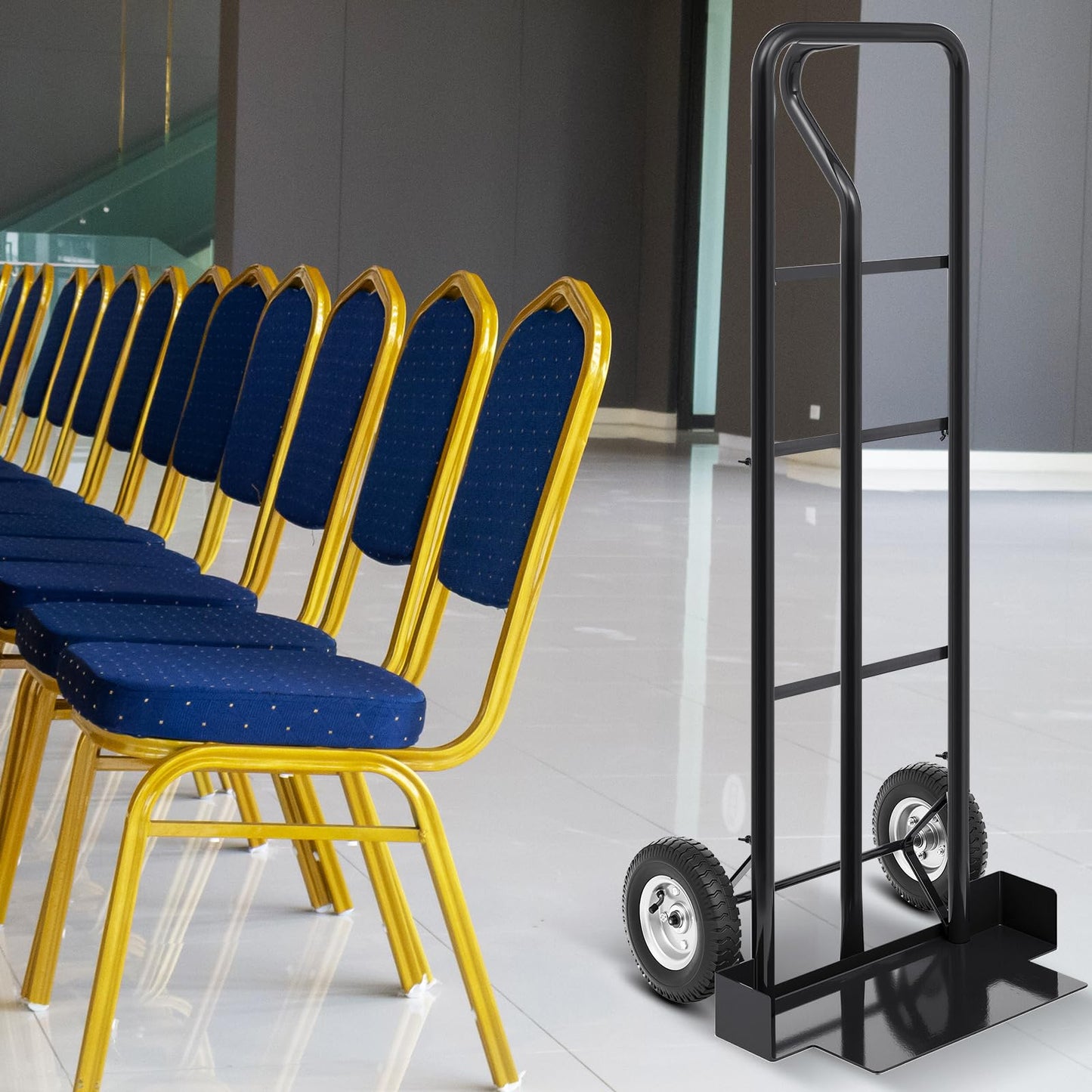 Datanly 52'' x 22'' x 18'' Heavy Duty Stack Chair Dolly Banquet Chair Dolly Cart Holds 7 Chairs Oversized Rubber Wheels for Easy to Load and Unload for Party Event Rental Furniture (Black)