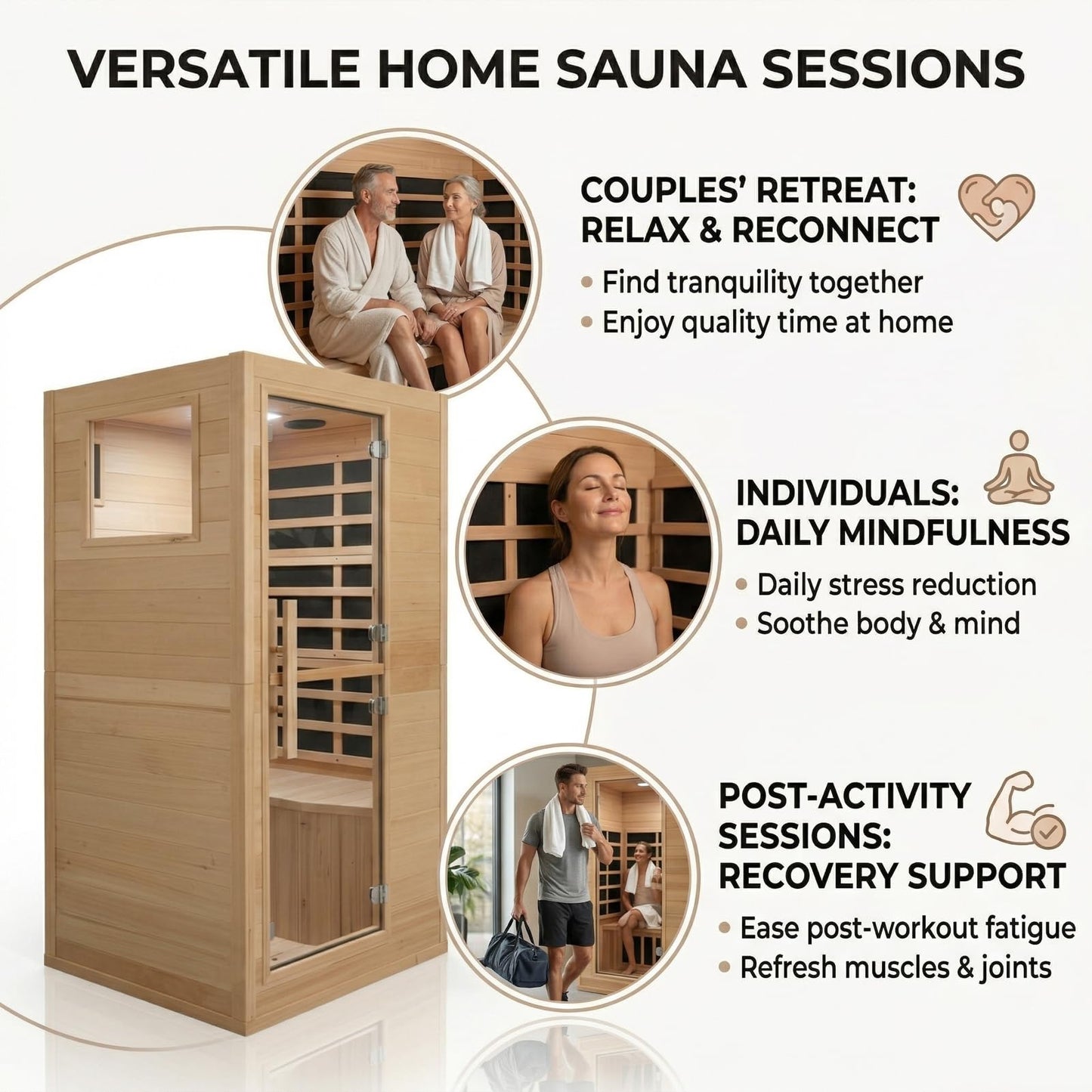 1-Person Indoor Far Infrared Sauna - Canadian Hemlock, 5 Heat Panels, 7-Color Lights, Bluetooth, Oxygen Bar, 110V/1200W, Snap Buckle Easy Assembly, 104-140°F, Ideal Wellness Gift for Home Spa