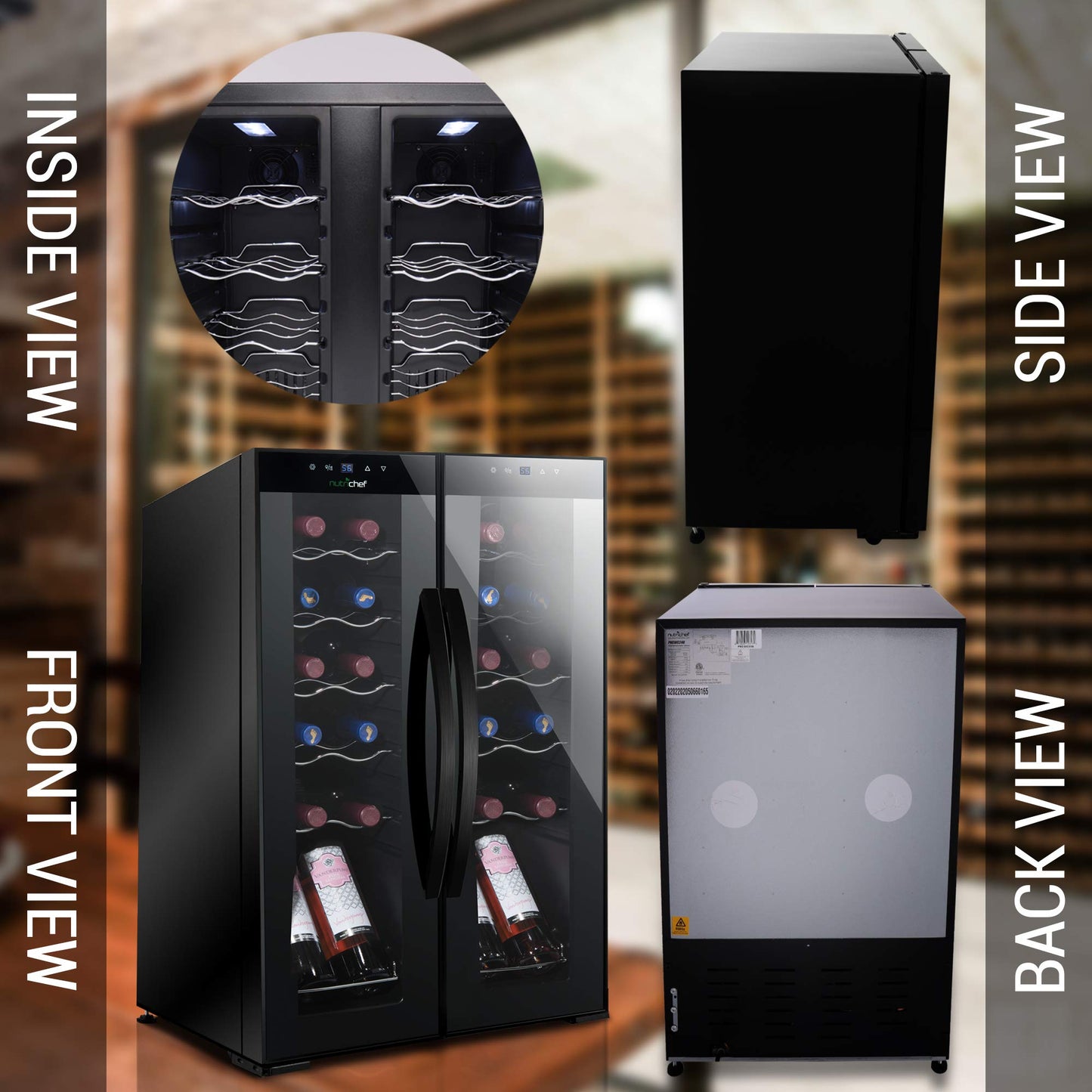 Nutrichef 24 Bottle Wine Fridge | Dual Zone Wine Chiller | Adjustable Temperature 41°F to 64°F | Ultra Quiet Operation | Wine Cooler For Home & Office | Free Standing 31x19x20 IN | Black
