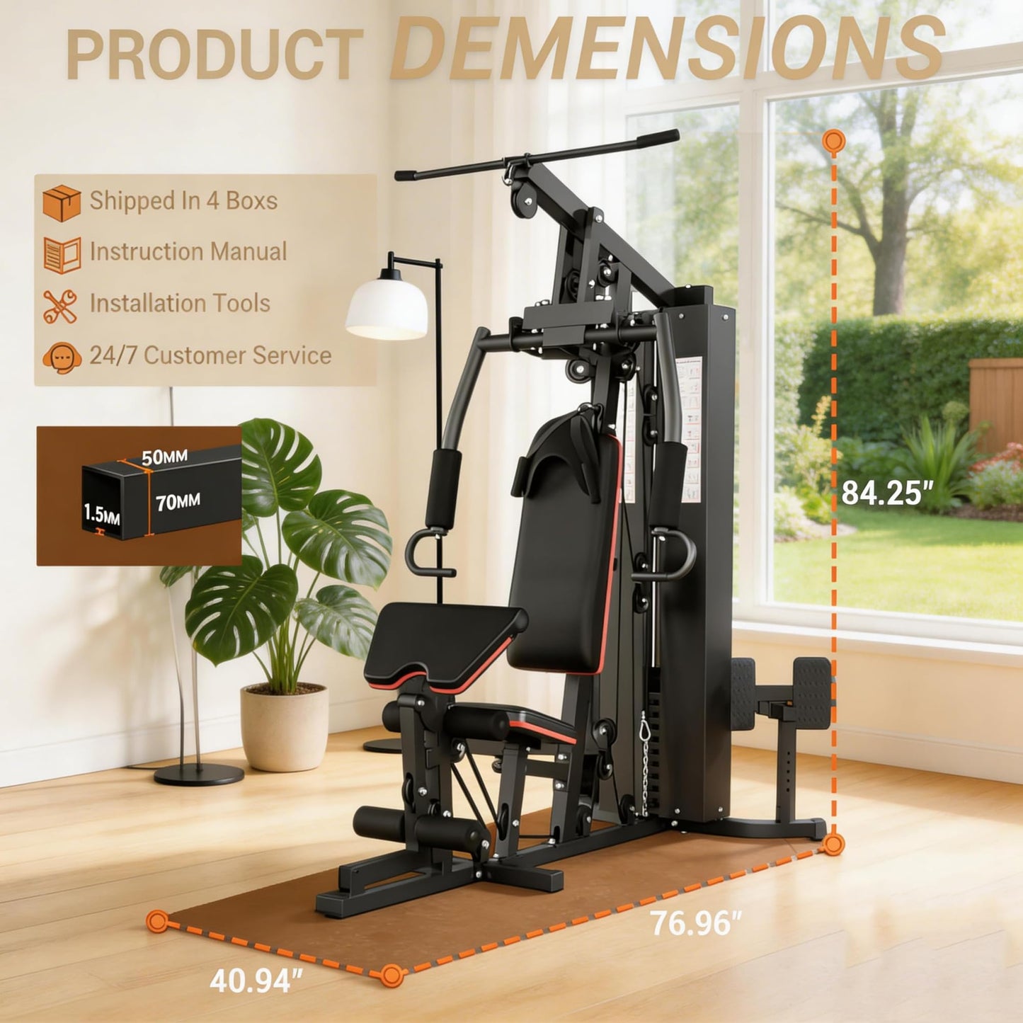 Multifunctional Home Gym Equipment with 150LB Weight Stack - Full Body Workout Machine for Strength Training, Home Gym Weight Machine with Pulley System, Leg Press - Compact Fitness Station