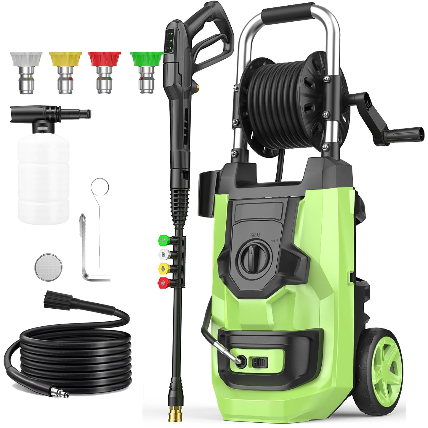 Imdot 2026 New Pressure Washer 5000 PSI with 3 Levels Adjustable Pressure Gun, Portable Pull-Handle, 4 Nozzles and Foam Cannon, Heavy Duty Power Washer for Home/Car/Fence/Garden, Green