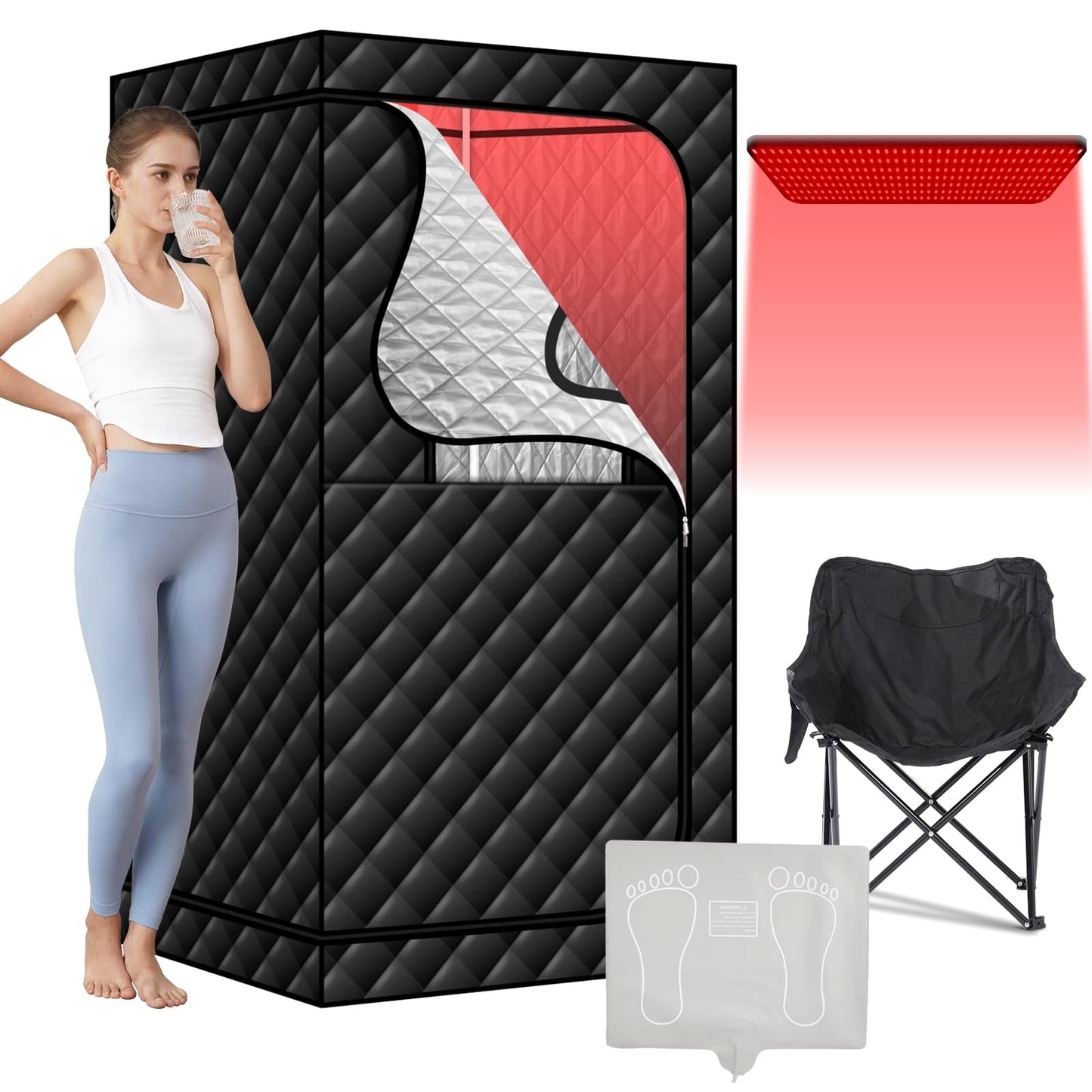 amocane Portable Infrared Sauna with 600nm Red Light, Personal Sauna Spa with Remote Control and Large Foldable Chair, Full Size Dry Heated Home Saunas Tent for Detoxation & Relaxation