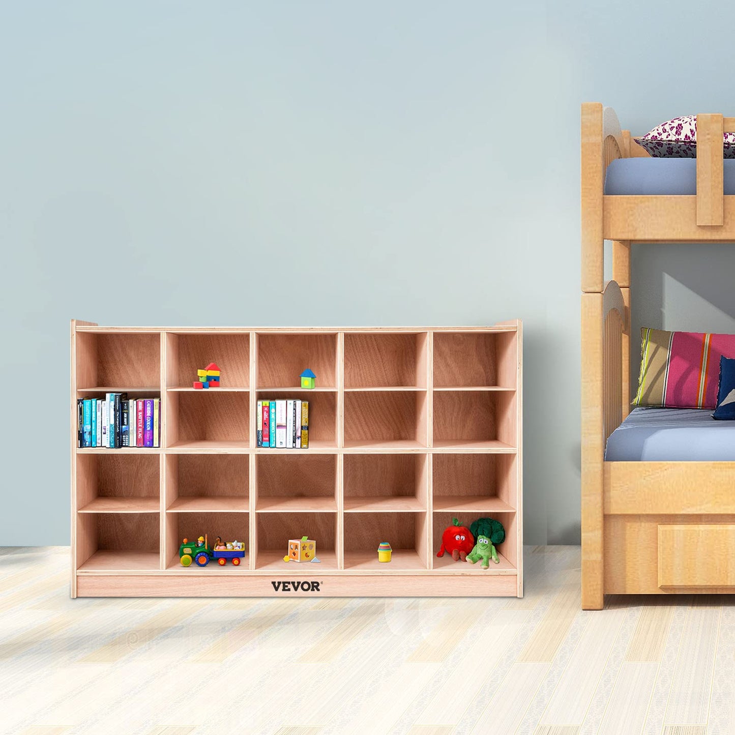 VEVOR Cubby Mobile Tray Storage Cabinet, 20-Compartment Cubby Storage Shelf, Cubby Storage Cabinet 4 x 5, Classroom Cubbies, Classroom Furniture for Home, Daycare and Preschool, Natural