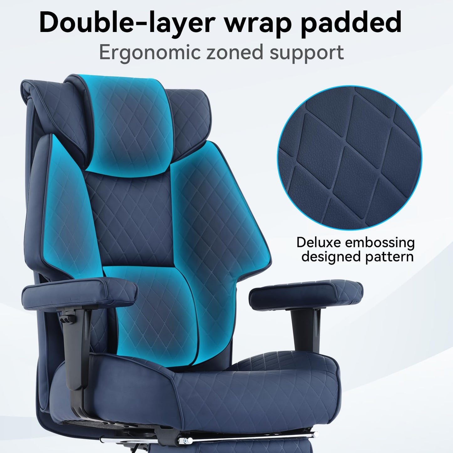 EXCEBET Big and Tall Office Chair with Footrest, PU Leather High Back Executive Office Chair 400lbs, Ergonomic Computer Chairs Lumbar Support for Heavy People (Blue)