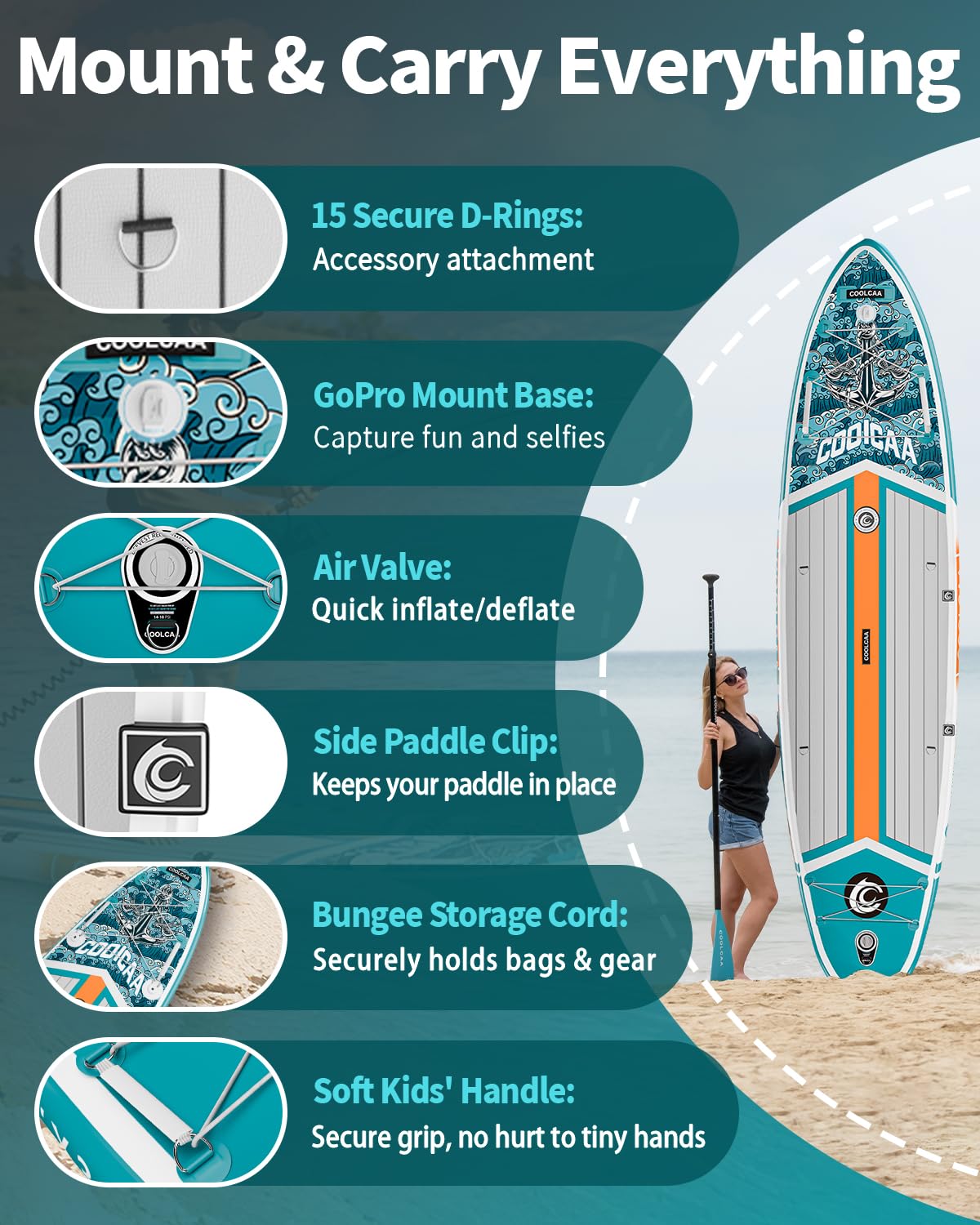 COOLCAA Dolphin Lite 11'8" Inflatable Stand-Up Paddle Board, 490Lbs Capacity SUP Board with 34'' Extra Wide, Fishing Paddleboard with Accessories & Bag for Adults Youth (Anchor Wing)