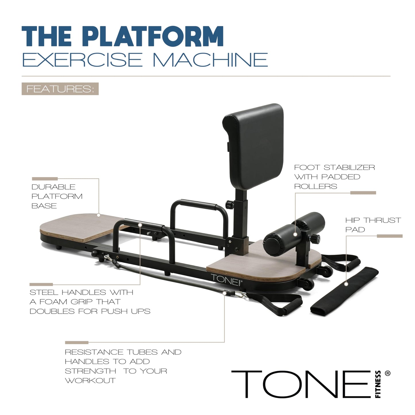 Tone Fitness Foldable Hip Thrust & Glute Exercise Machine | Adjustable Sissy Squat, Core & Leg Trainer | Compact Multi-Purpose Home Gym Equipment | Classic Gray
