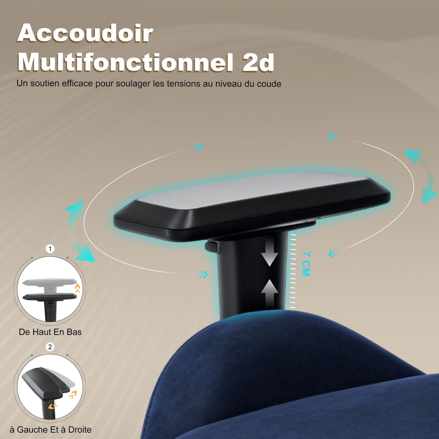 Symino Gaming Chair, Ergonomic Office Chair with 2D Armrests, 150° Recline, Breathable Faux Suede Fabric, Adjustable Headrest, Computer Desk Chair for Home Office, with Footrest, Navy