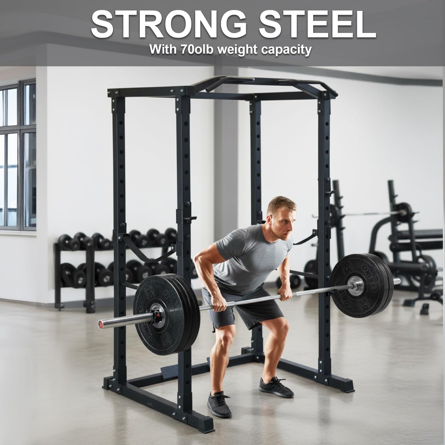 Fitvids 1,000 Pound Capacity 2.5” x 2.5” Power Cage Squat Rack, Includes J-Hooks and Multigrip, Other Optional Accessories-Black