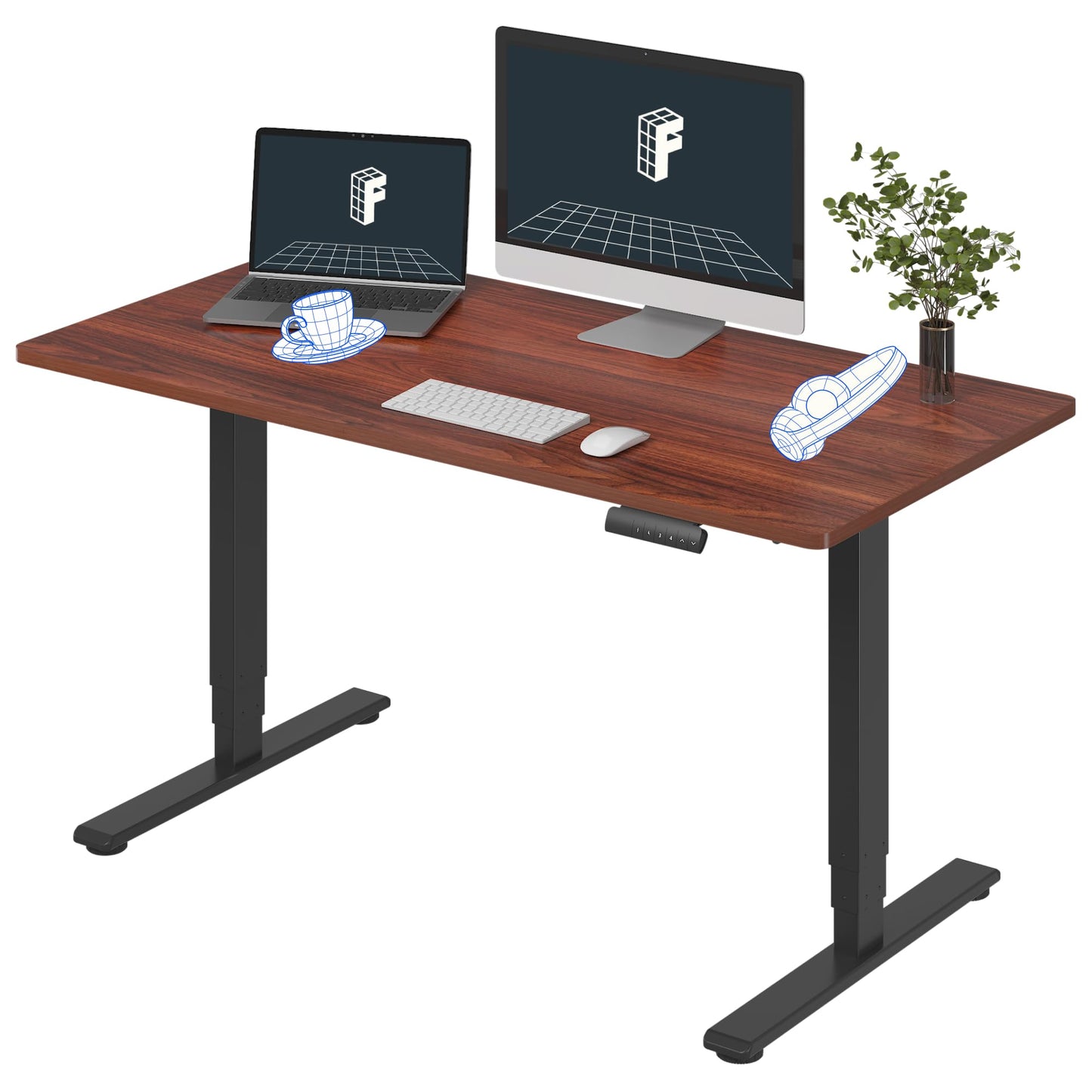 FLEXISPOT E6 3-Stage Dual Motor Electric Standing Desk 55 x 28 Sit Stand Up Desk, Holds 220 lbs, Adjustable Height w/Memory Presets, One-Piece Mahogany Desktop & Black Frame, Ships in 2 Boxes
