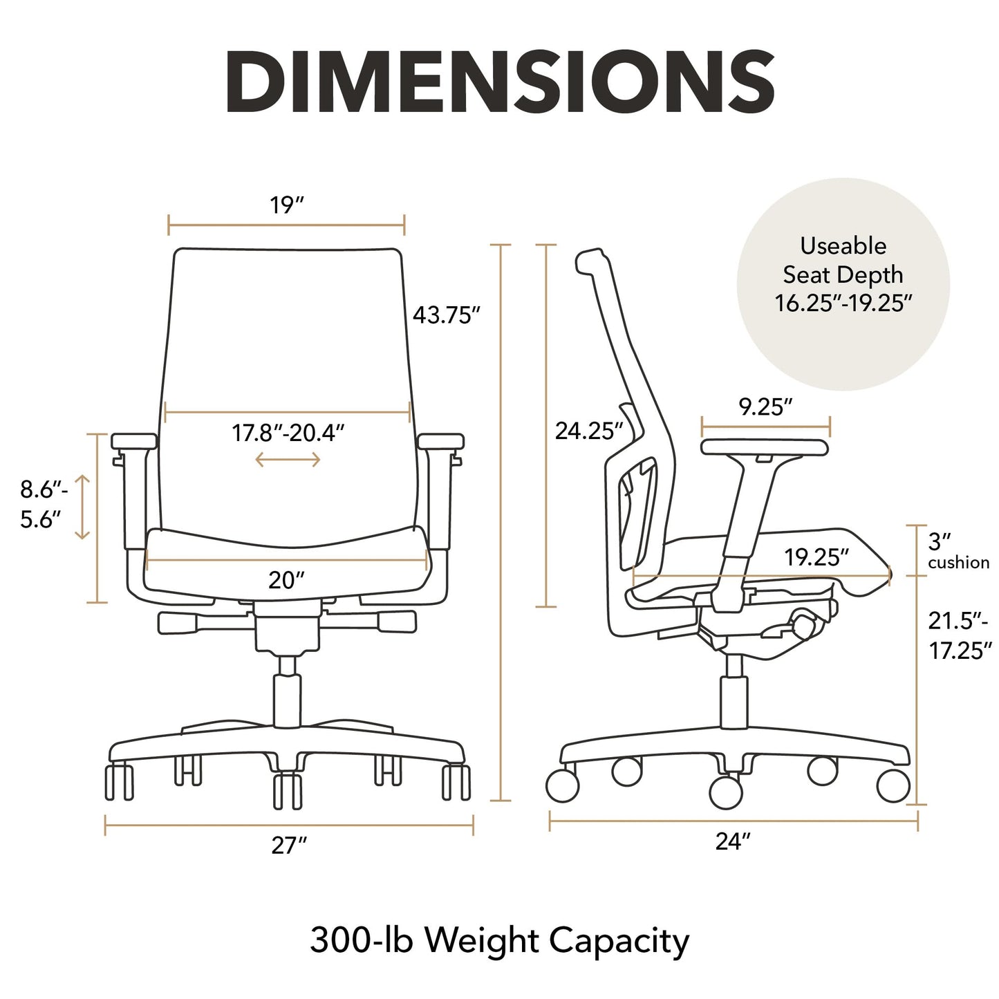 HON Ignition 2.0 Mid‑Back Ergonomic Office Chair, Mesh Task Seating with Lumbar Support, Advanced Synchro‑Tilt, Height and Width Adjustable Arms, Black Frame, Black