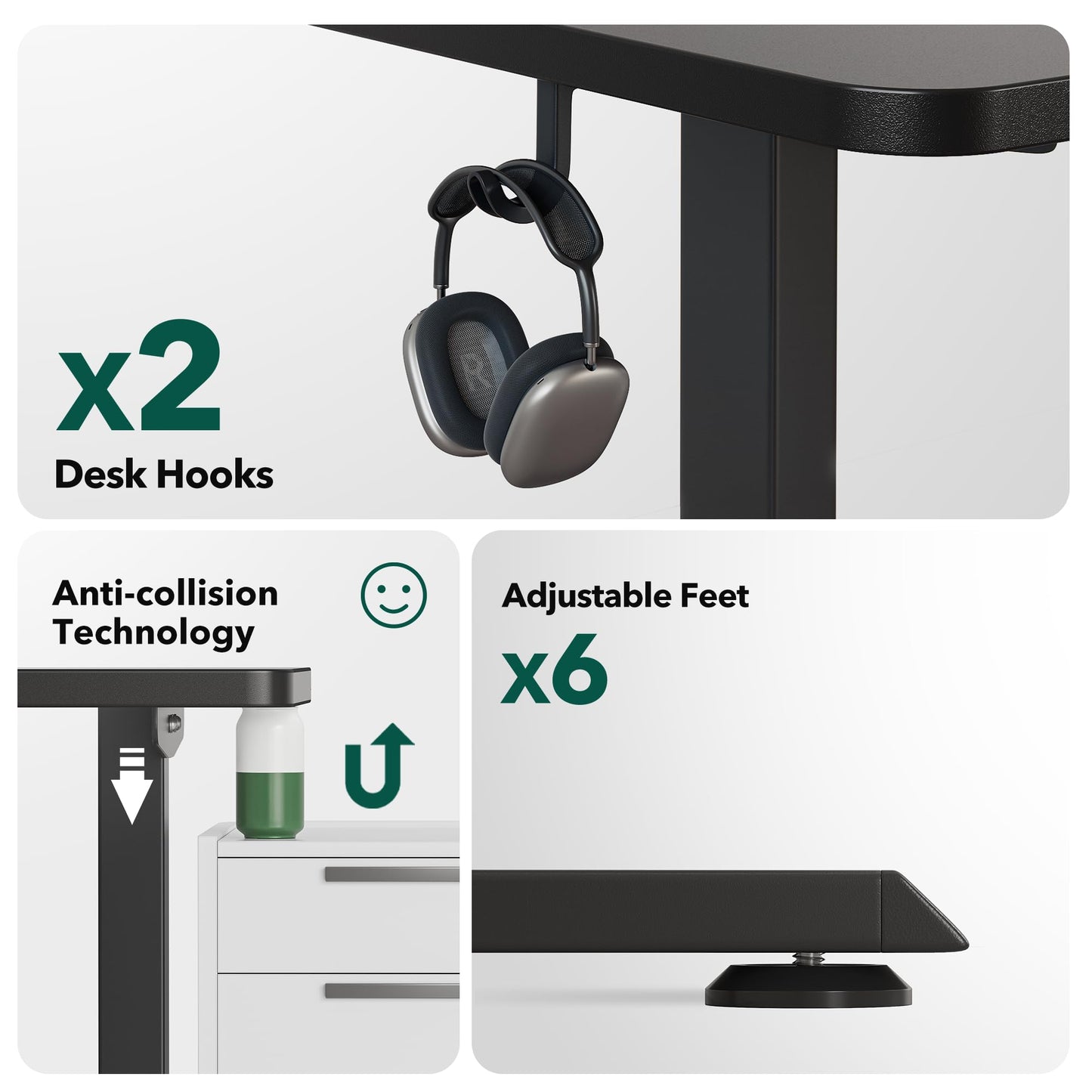 BANTI L-Shaped Standing Desk - 63 x 55 Inch Adjustable Corner Standing Desk with Charging Station - L Shape Sit Stand Table with Memory Controller, Splice Board for Home Office, Black