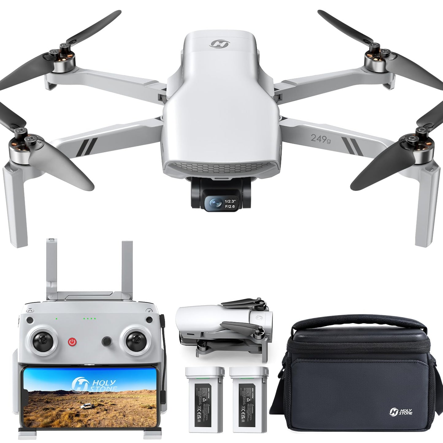 Holy Stone Drones with Camera for Adults 4K, 48MP 8K Photos, 4K/30FPS Video, 3-Axis Gimbal, GPS Auto Return, 10KM 5.8GHz Transmission, 60-mins Fly Time, AI Quick Shots, Under 249g (Gray)