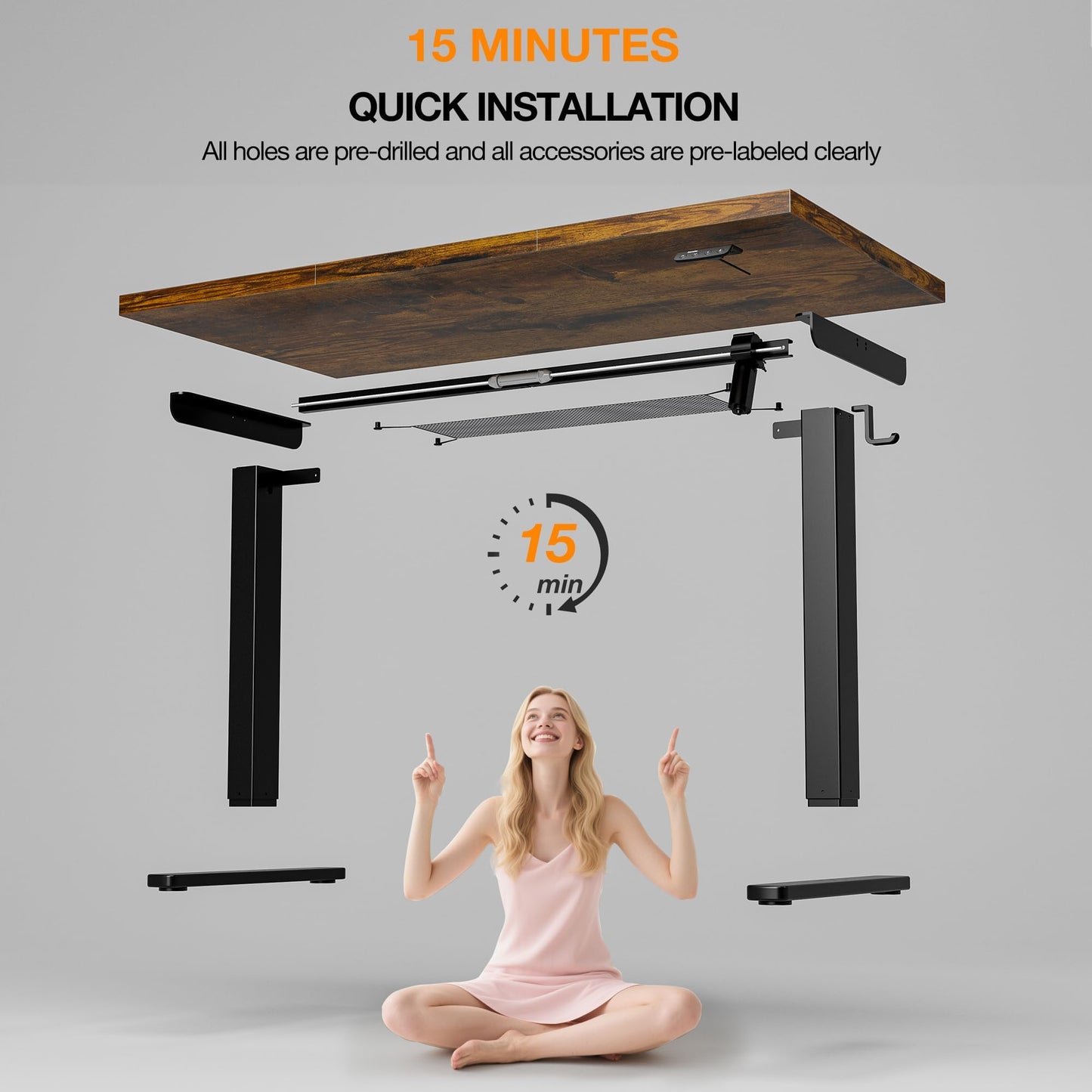 Acrolix Electric Standing Desk, Height Adjustable Home Office Desk with Memory Presets & Cable Management,Rustic Brown Sit Stand Desk for Work from Home, Ergonomic Computer Desk (63" x 24")