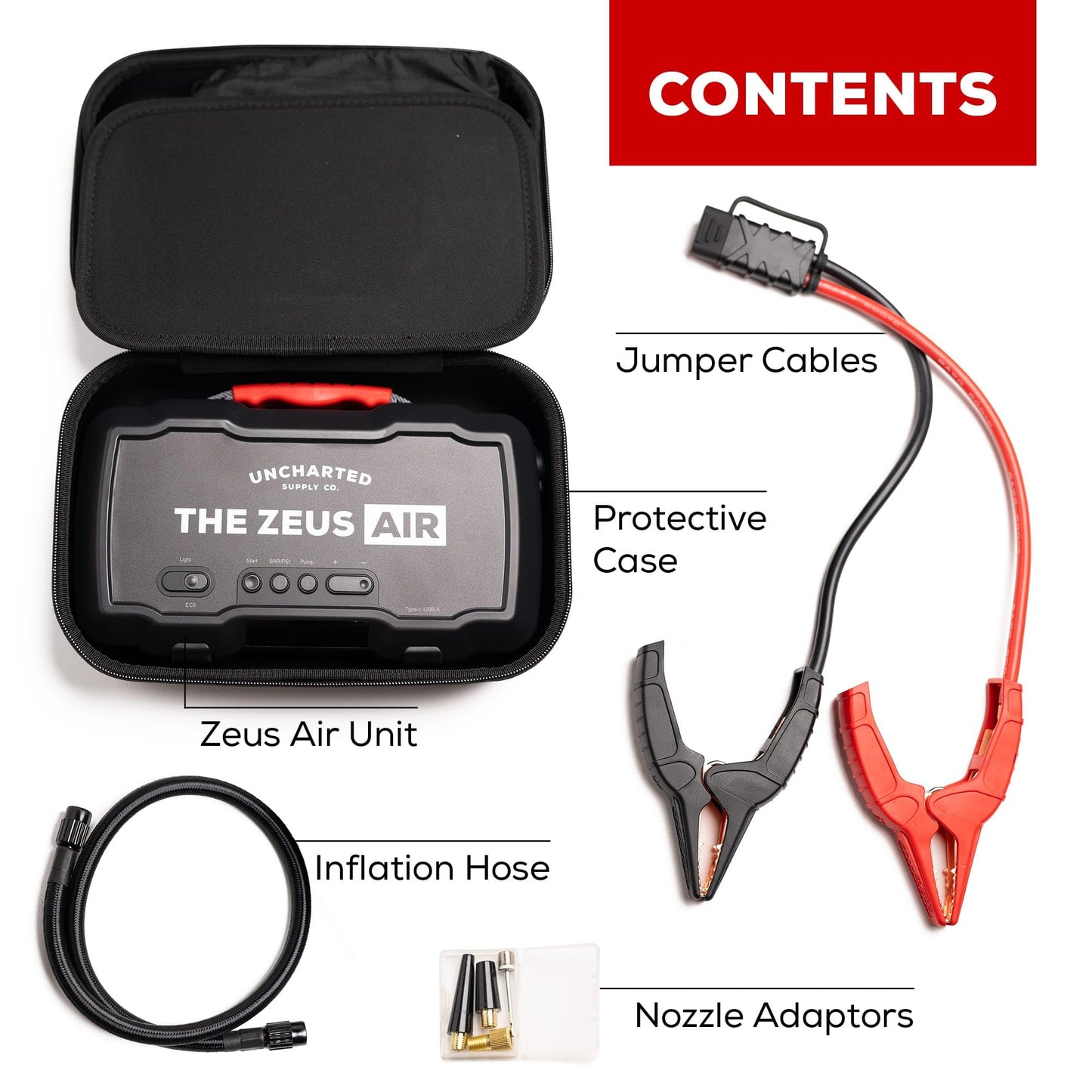 Uncharted Supply Co. Zeus Air, Portable 2000A Jump Starter, 150 PSI Tire Inflator & Compressor, 15,000mAh Power Bank with USB-C Fast Charging & LED Flashlight