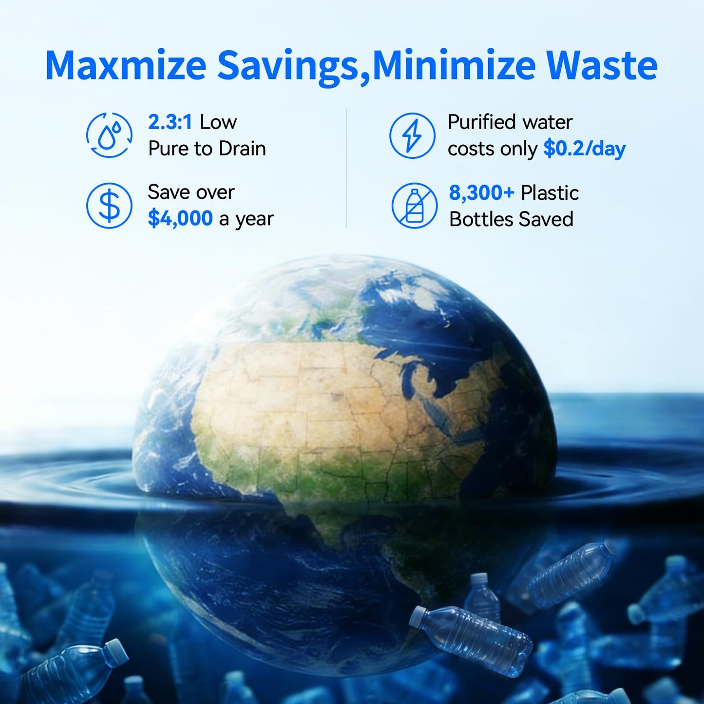 Philips AUT9340 Reverse Osmosis Water Filter,400 GPD Tankless Water Filtration 2.3:1 Pure to Drain, Reduces TDS, NSF/ANSI 372 UL 979 & CSA C22.2 No.68 Certified with Always Fresh Water