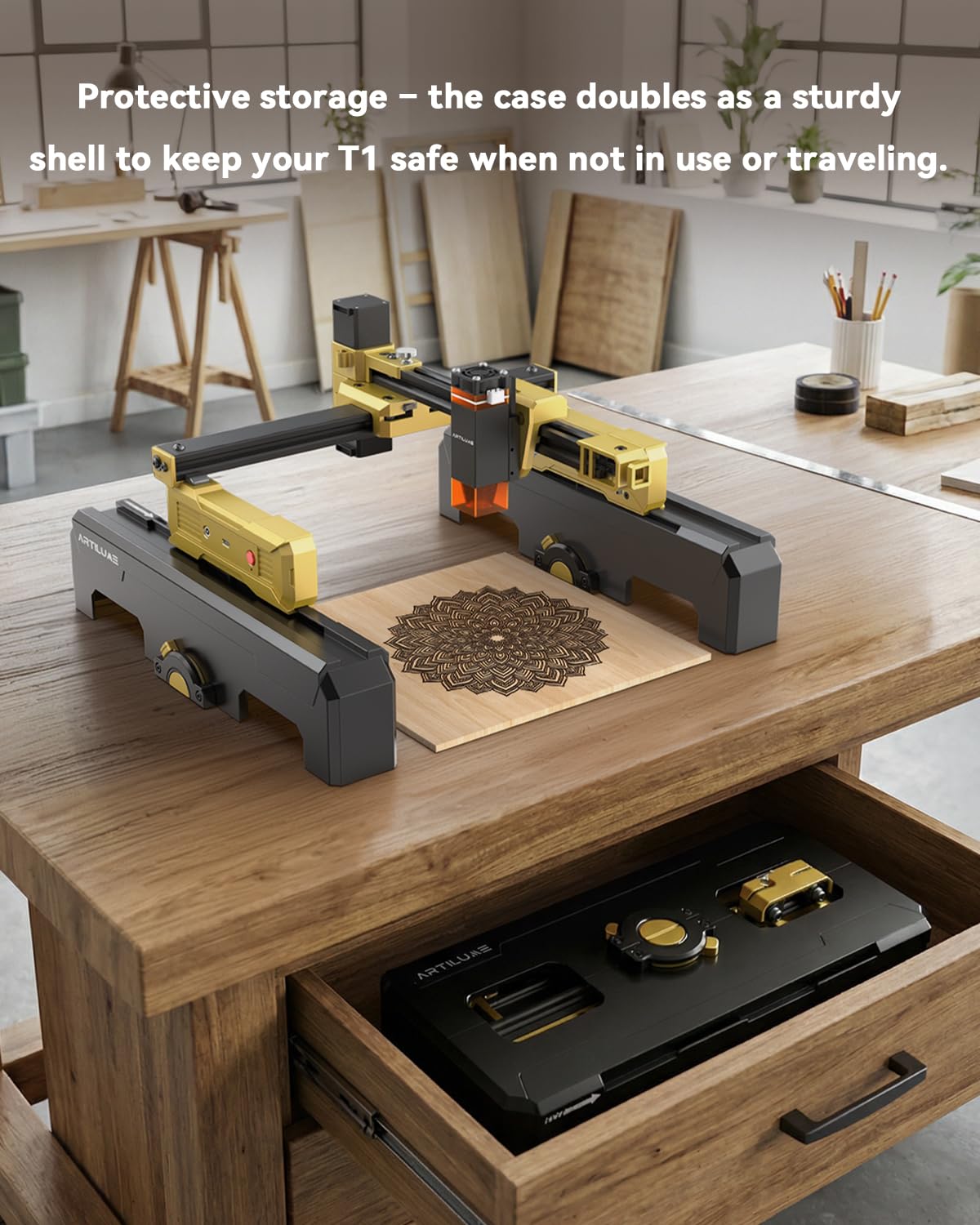 Artilume Laser Engraver Portable Cutter Machine APP-Control Riser & Protective Casing for Small Business 200x150mm Working Area for Wood Leather Acrylic Coated Metal–DIY & Crafting T1-7W